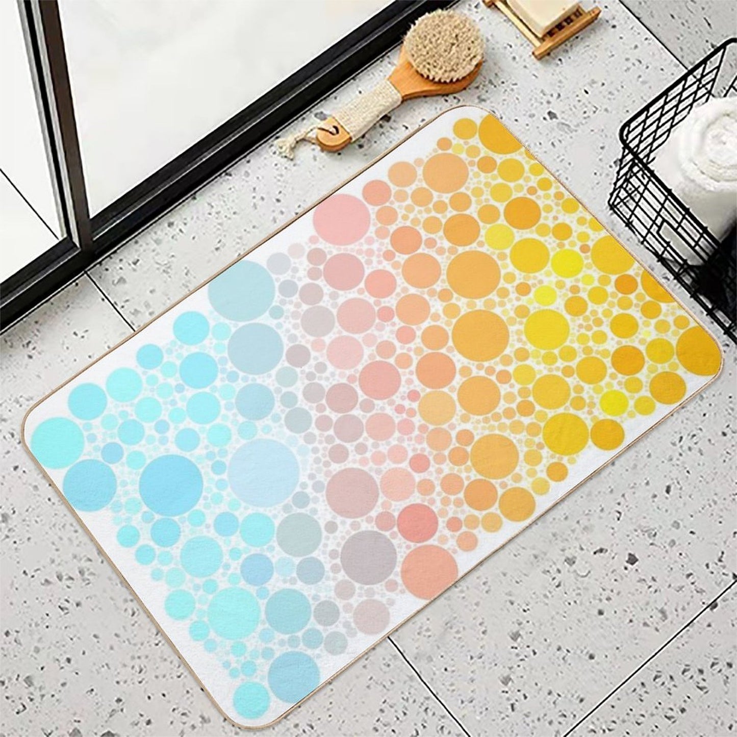 Aqua And Orange Sunrise Bubble Polka Dot Pattern Toxin-Free Bath Mat