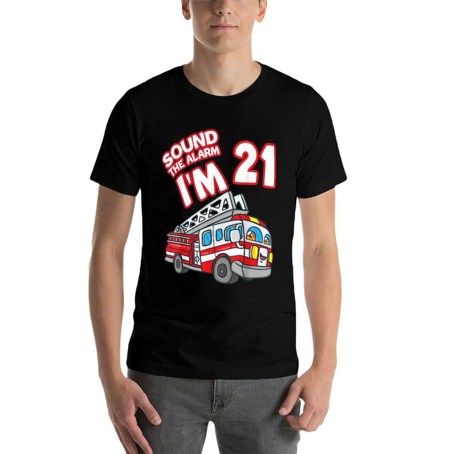 Sound The Alarm I'm 21 Fire Engine Firefighter 21st Birthday  Polyester Blend T-Shirt