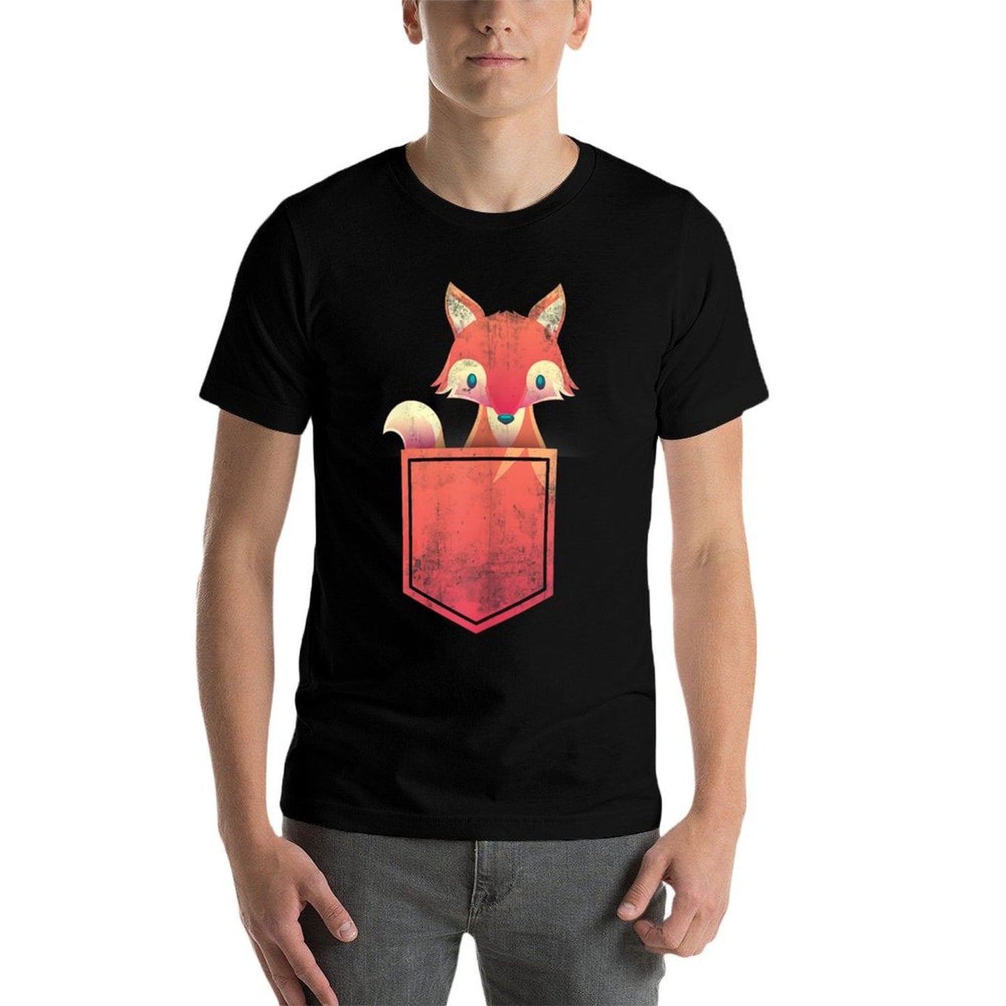 Cute Pocket Forest Animal Lover Kids Gift Wildlife Fox Ribbed Collar T-Shirt