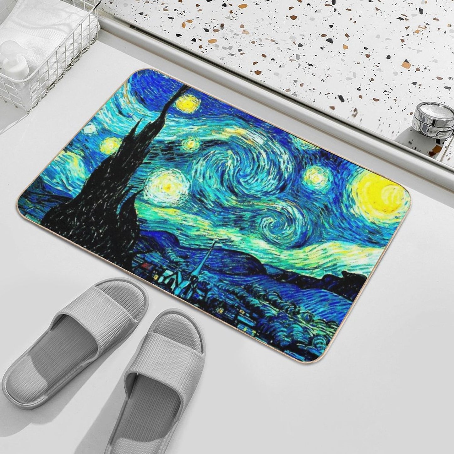 STARRY NIGHT Vincent Van Gogh Famous Painting Print Dirt-Trapping Bath Mat