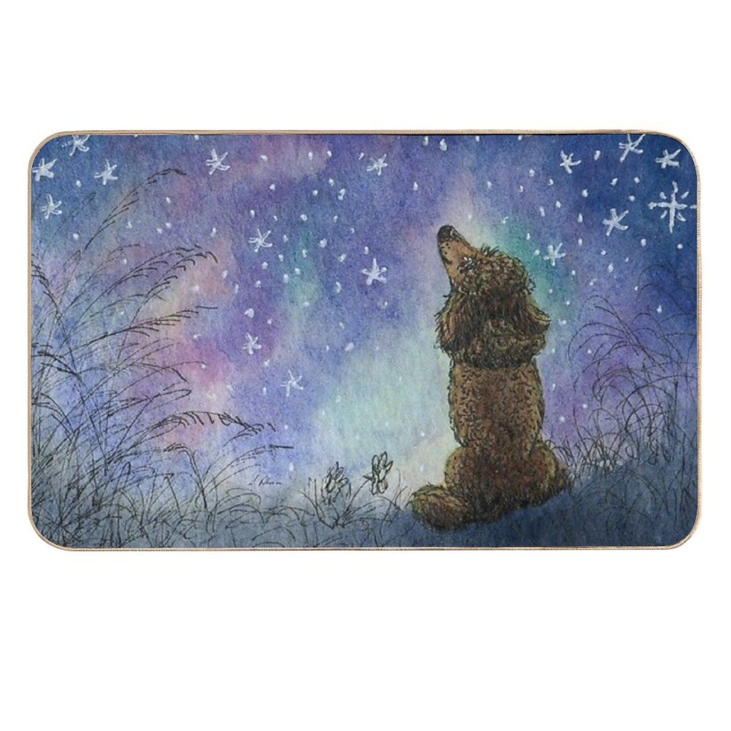Poodle Dog Gazing at Starry Night Sky, Looking for Inspiration Multi-Purpose Bath Mat