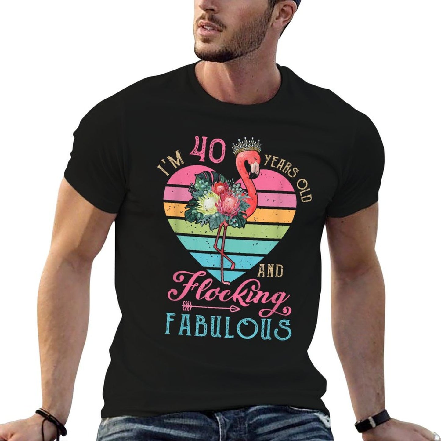 I'm 40 Years Old And Flocking Fabulous 40th Bday Flamingo Heathered Texture T-Shirt