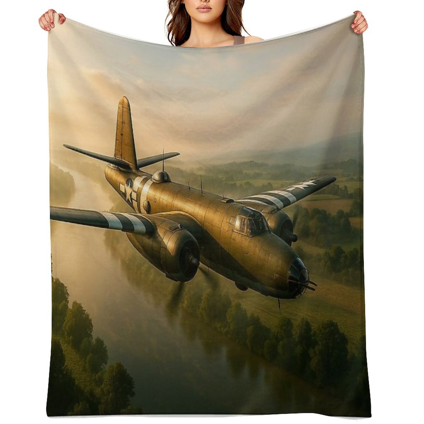 B-26 Marauder Skimming The Misty Valley All-season Throw Blanket