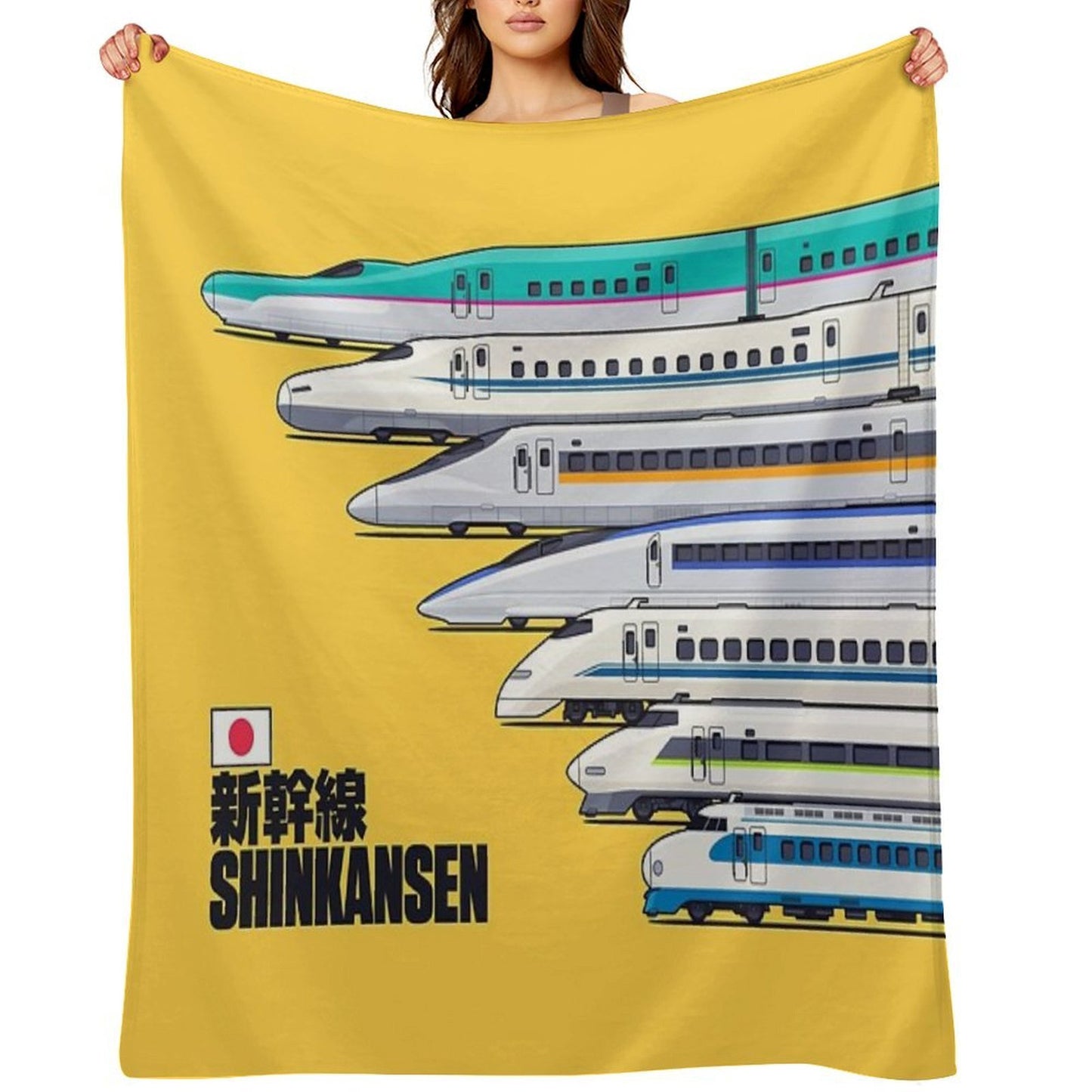 Shinkansen Bullet Train Evolution - Yellow Gift-ready Throw Blanket