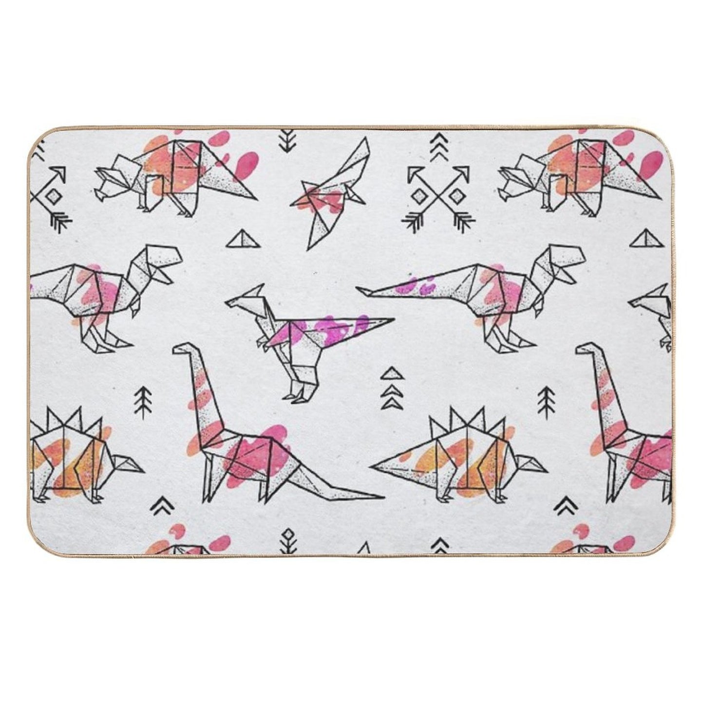 Origami Dinosaurs with Abstract Colorful Splash Easy Maintenance Bath Mat
