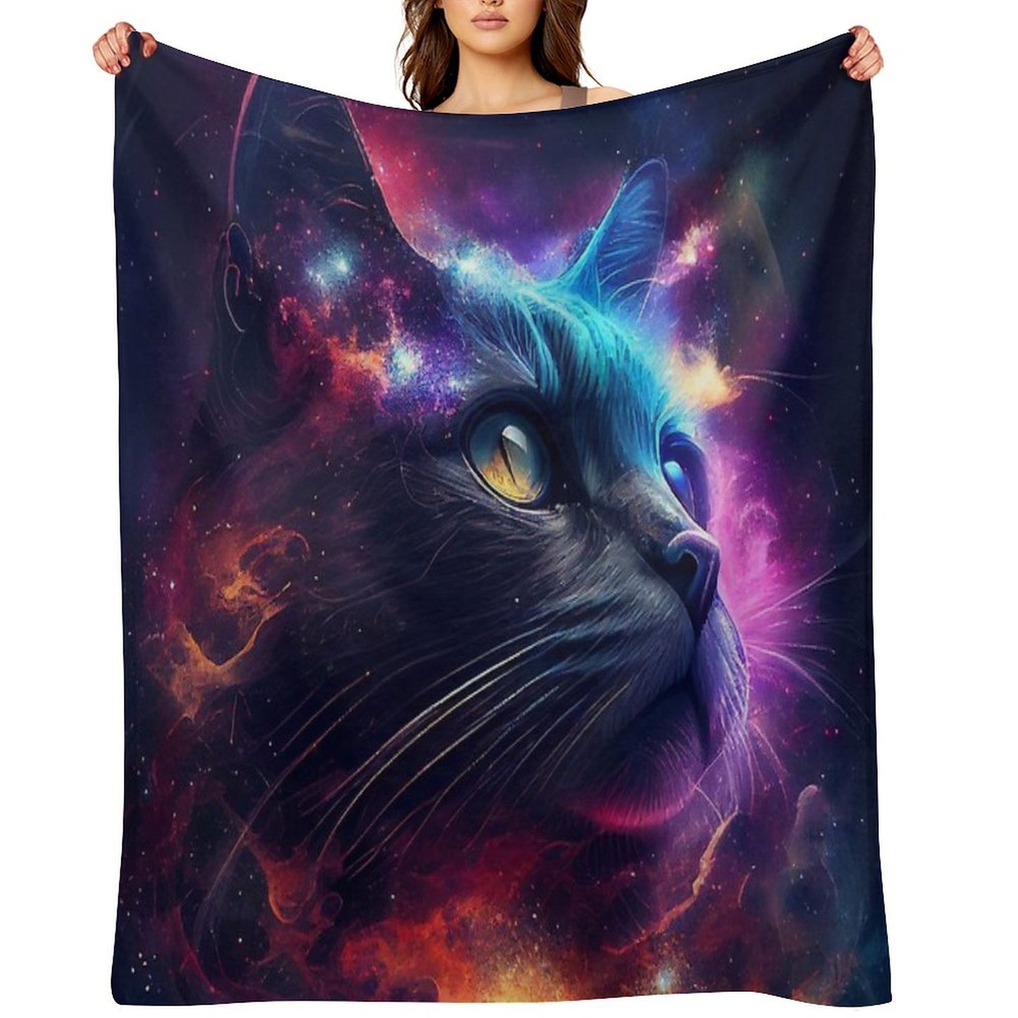 Colorful Galaxy Cat Easy Care Throw Blanket