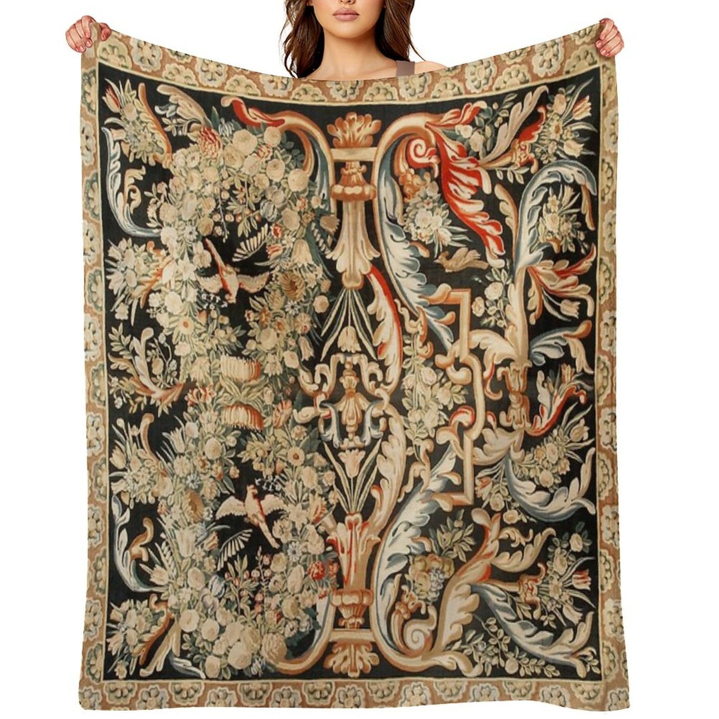 Antique French Gobelins Aubusson Tapestry Print Anti-pilling Throw Blanket