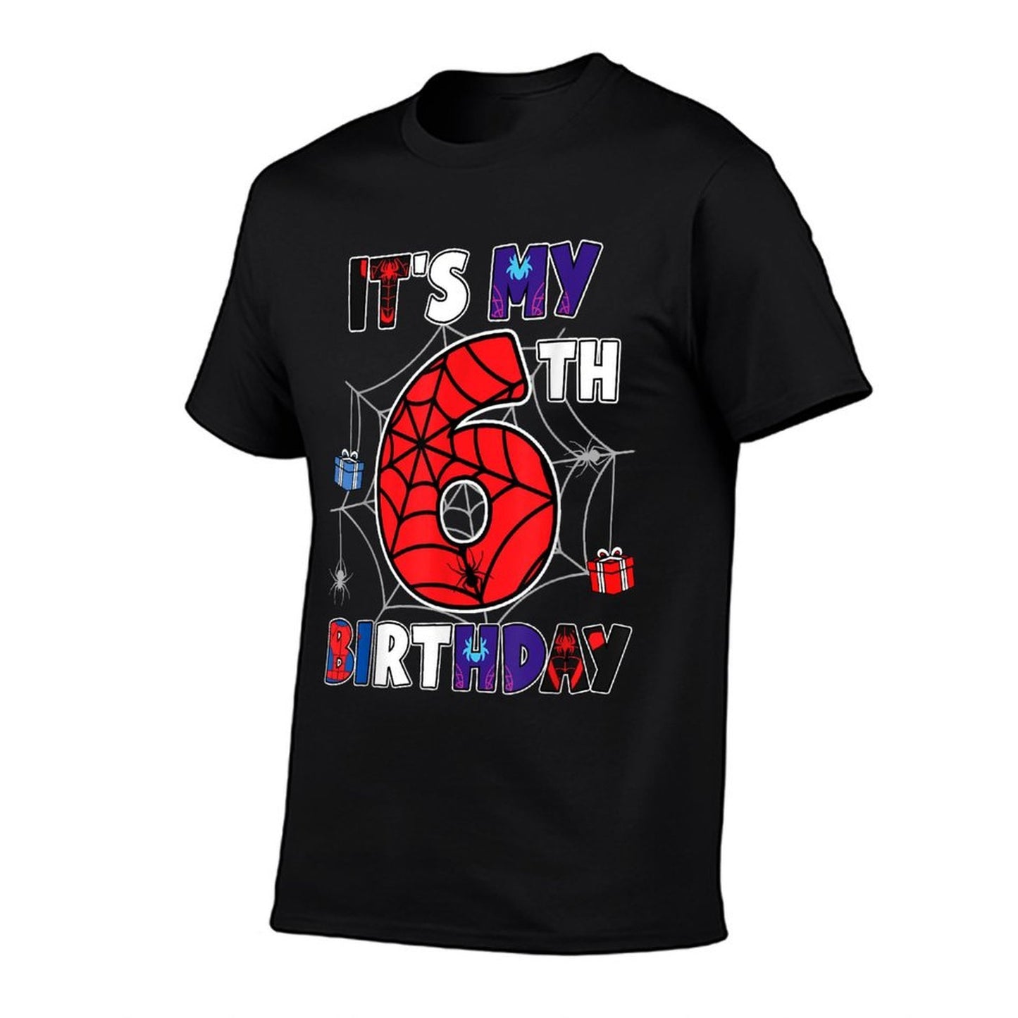 Kids It's My 6th Birthday Spider Theme Party 6 Year Old Fade-proof Color T-Shirt