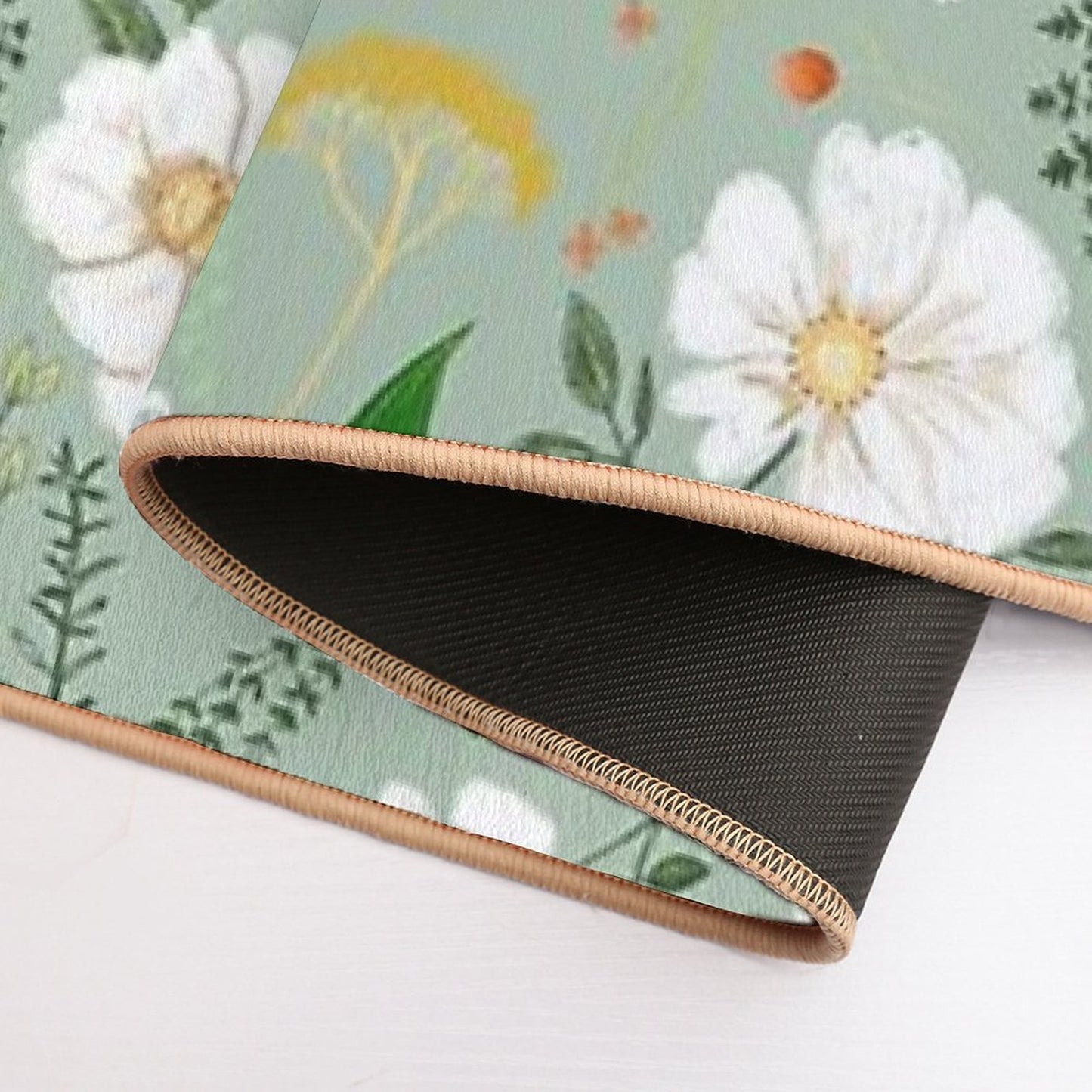 Garden Florals on Soft Green. Repositionable Bath Mat