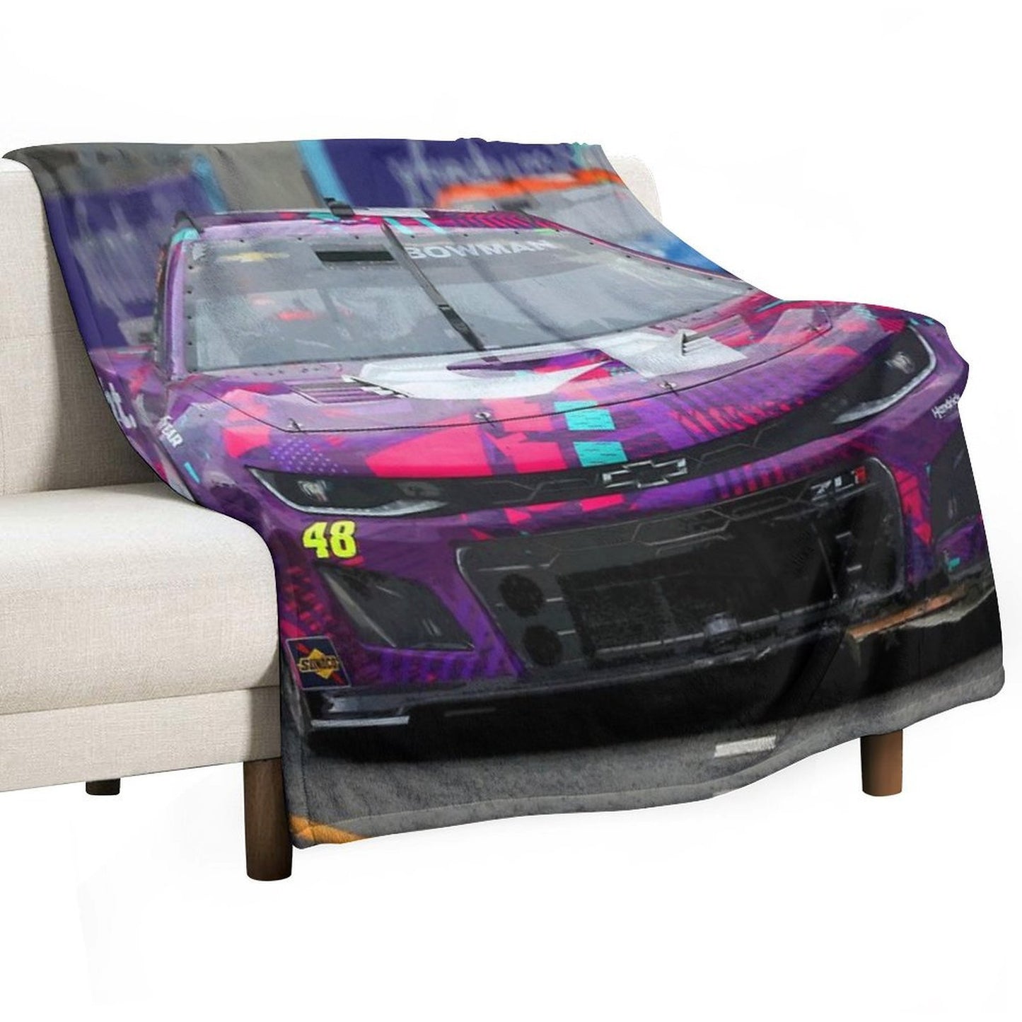 Alex Bowman Racing on The Chicago Street Course 2024 Abstract Easy Care Throw Blanket