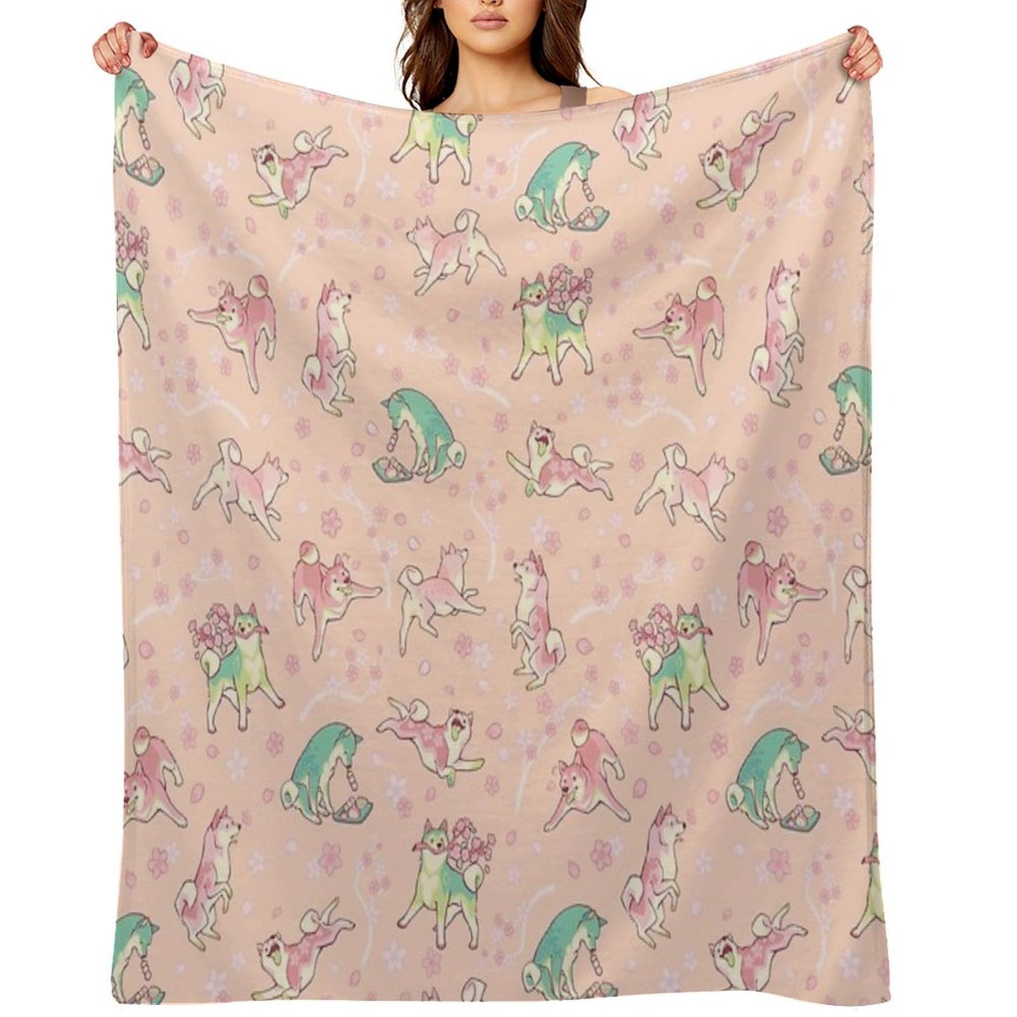 Shibakura & Matchinu in Peachy Machine-washable Throw Blanket