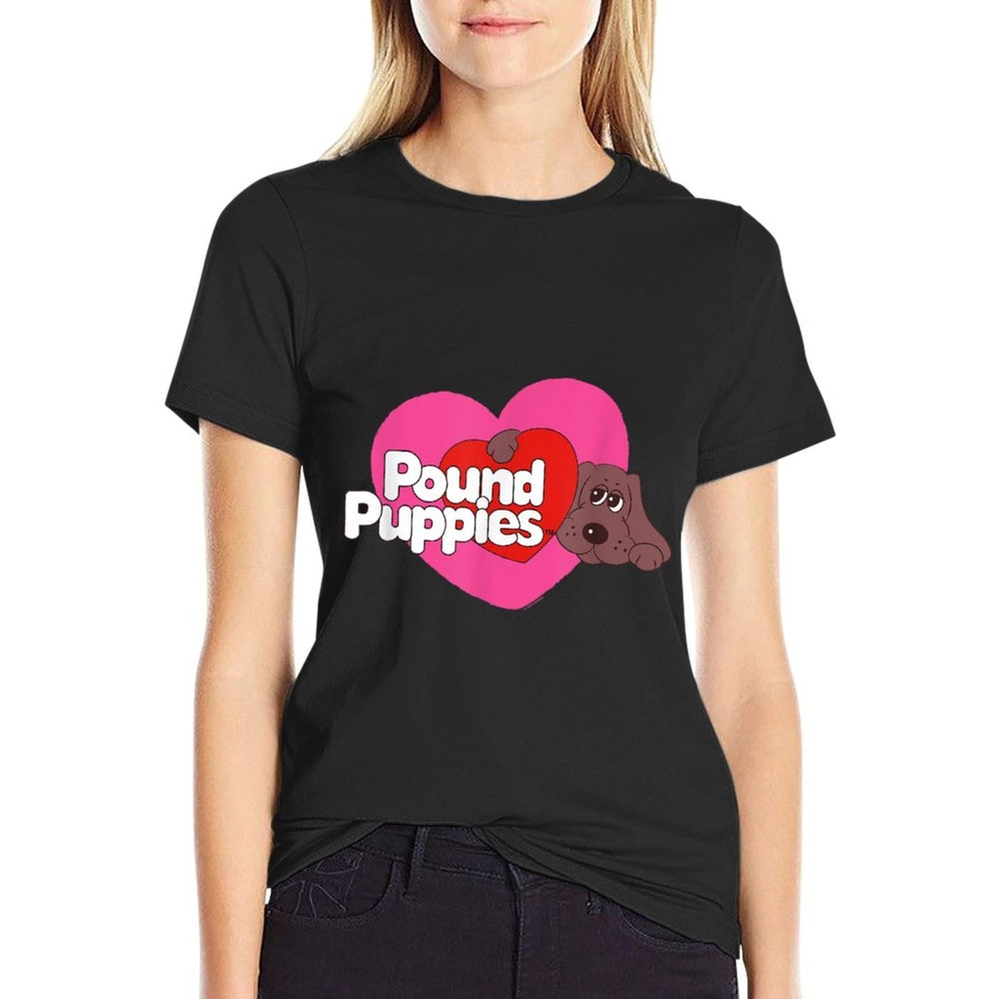Pound Puppies Valentine's Day Cute Dog Heart Shape Big Logo Quick-drying T-Shirt