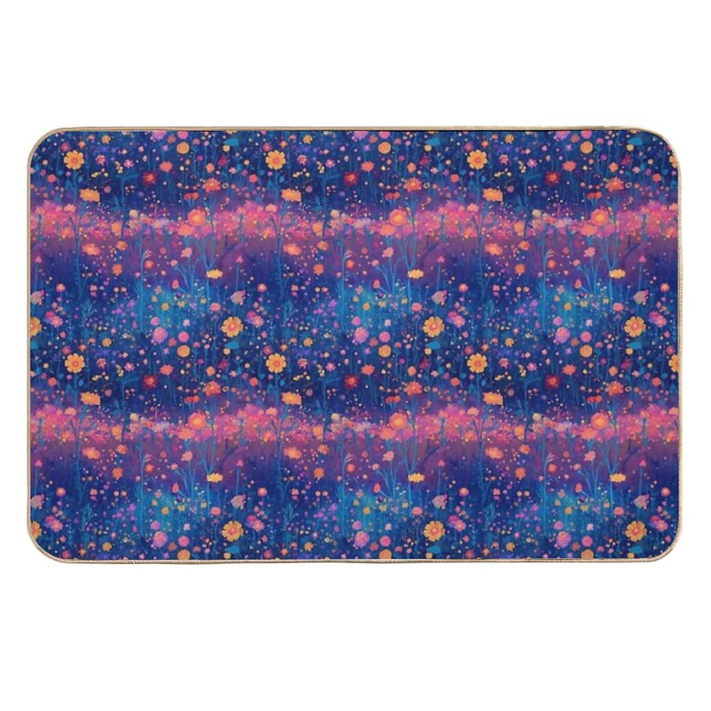 Field of Neon Cosmic Wildflowers Non-Slip Bath Mat