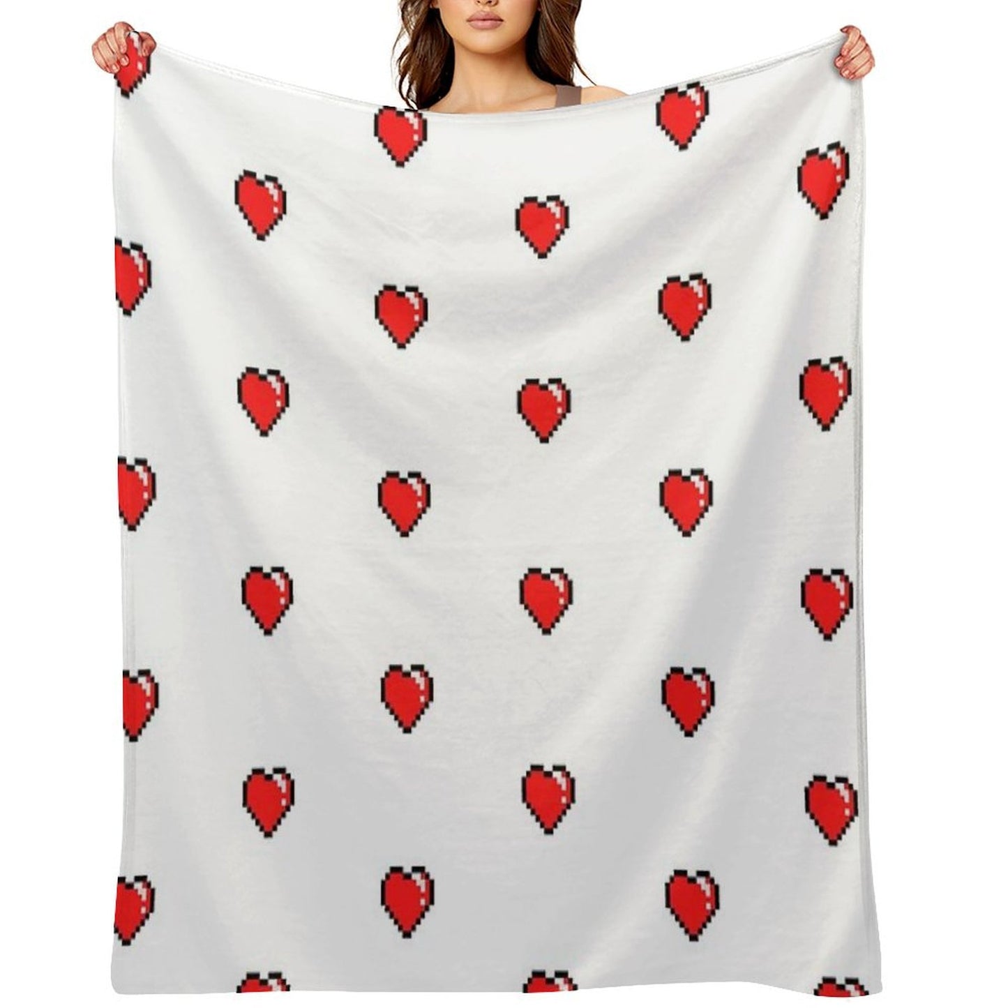 Red Pixel Heart Anti-pilling Throw Blanket