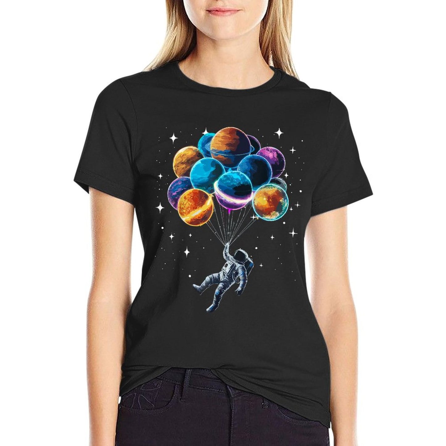 Space Astronaut Holding Planet Balloons Space  Quick-drying T-Shirt