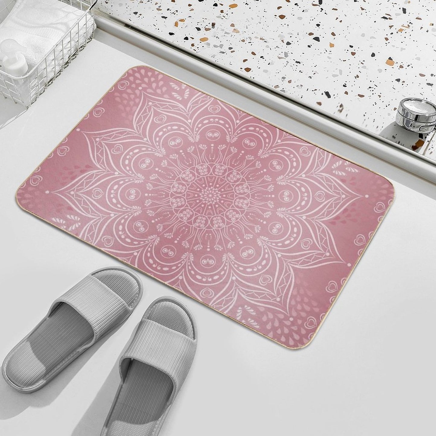 Boho Rose Gold Mandala Non-Slip Bath Mat