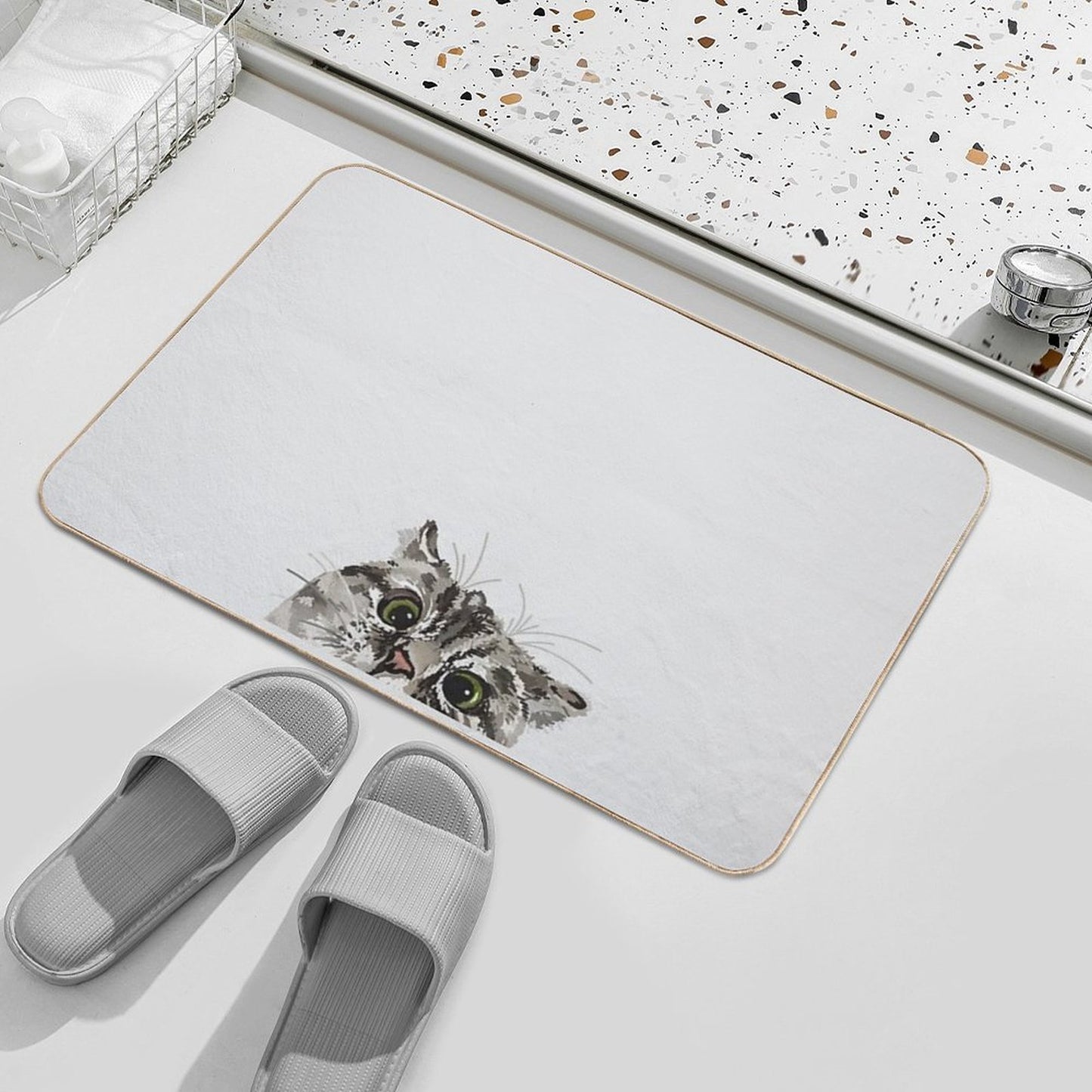 Peeking Tabby Slip-Resistant Bath Mat