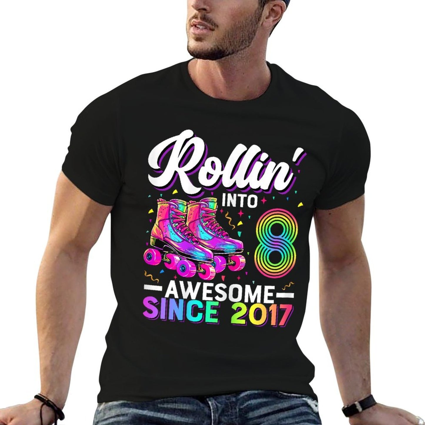 8th Birthday Girl 8 Year Old Roller Skate Skating Wrinkle-resistant T-Shirt