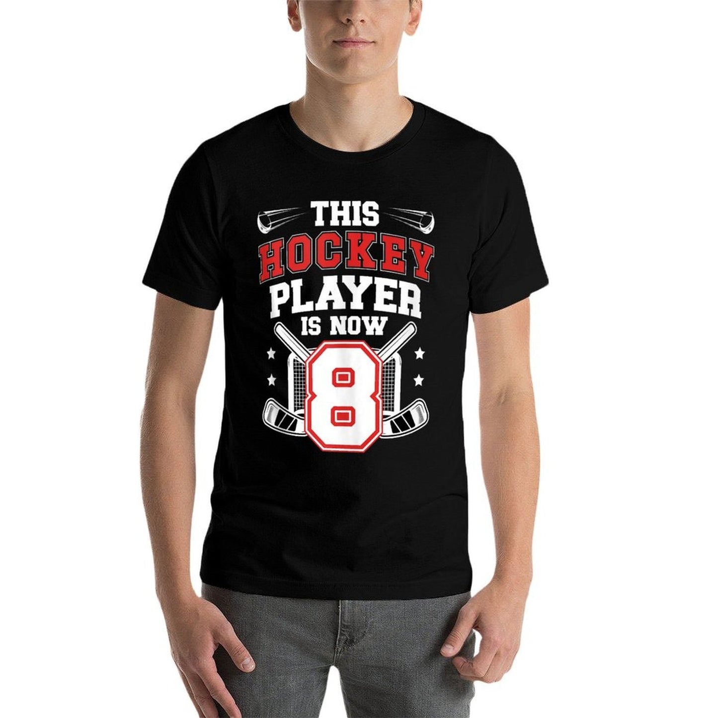 8th Ice Hockey Birthday Eight Year Old Ice Hockey Player Lightweight T-Shirt