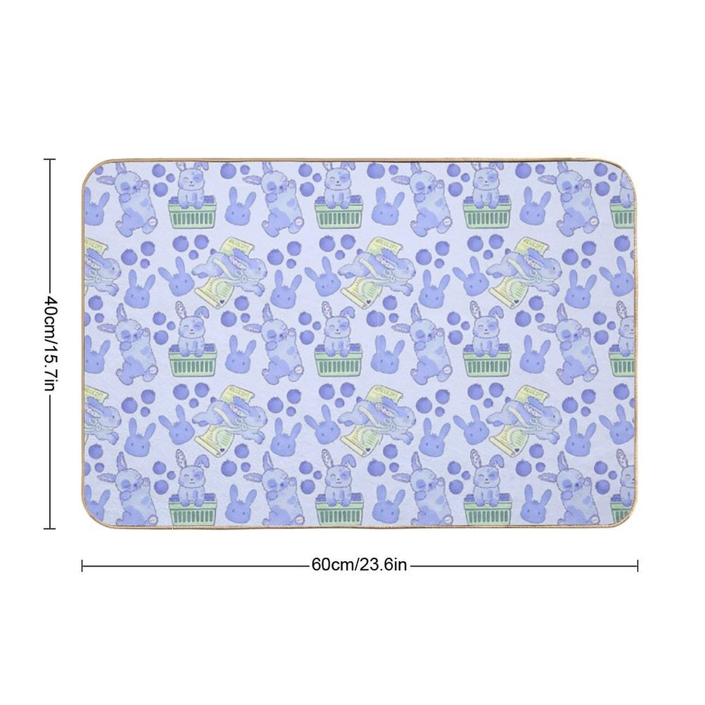 Blueberry Bunny Pattern – Cute Kawaii Animal Illustration Easy To Clean Bath Mat