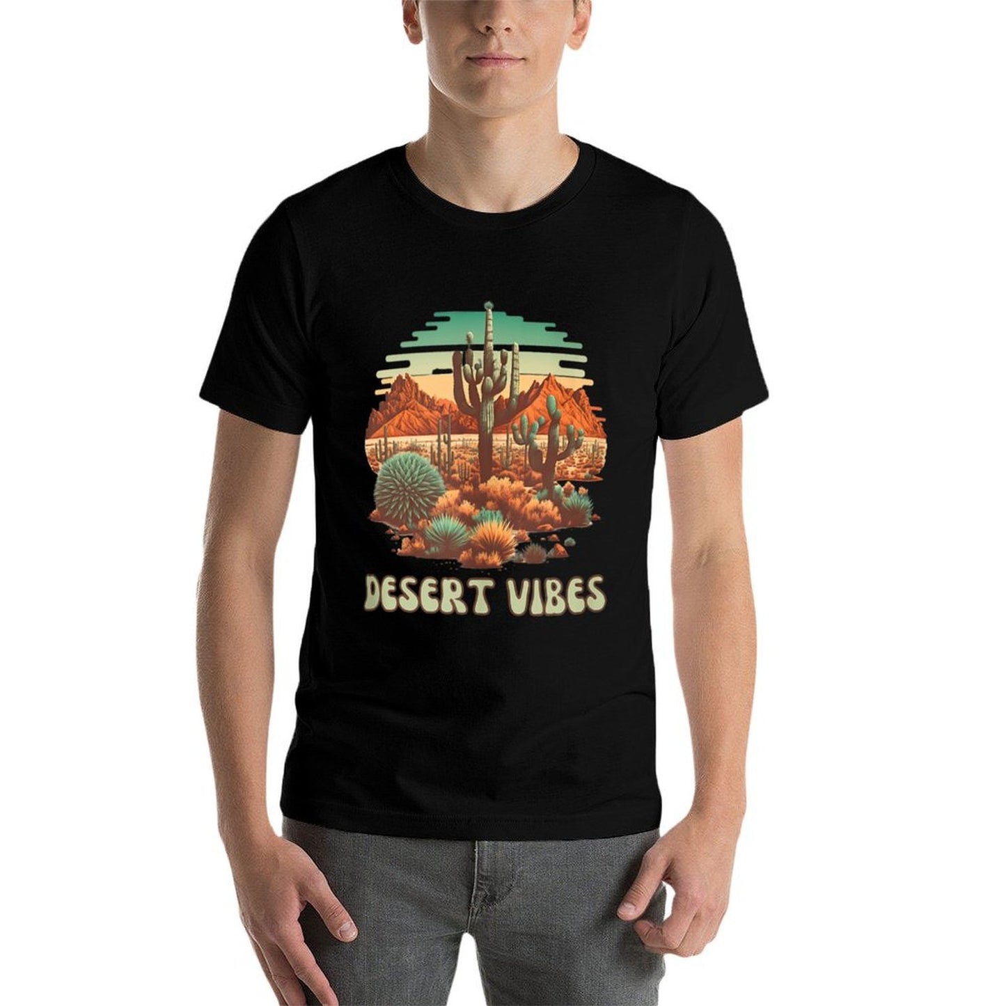 Desert Vibes Retro Vintage Cactus Landscape Lightweight T-Shirt