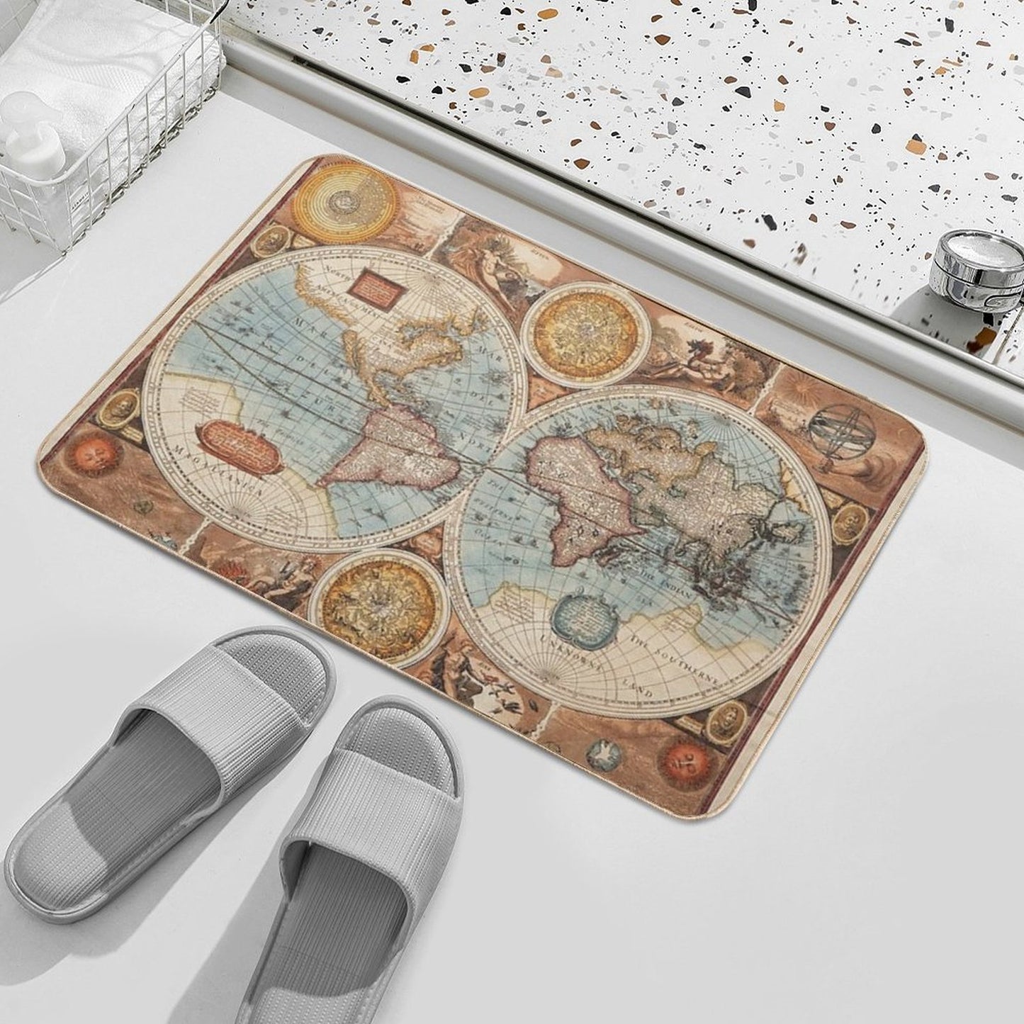 Vintage World Map Eco-Friendly Bath Mat