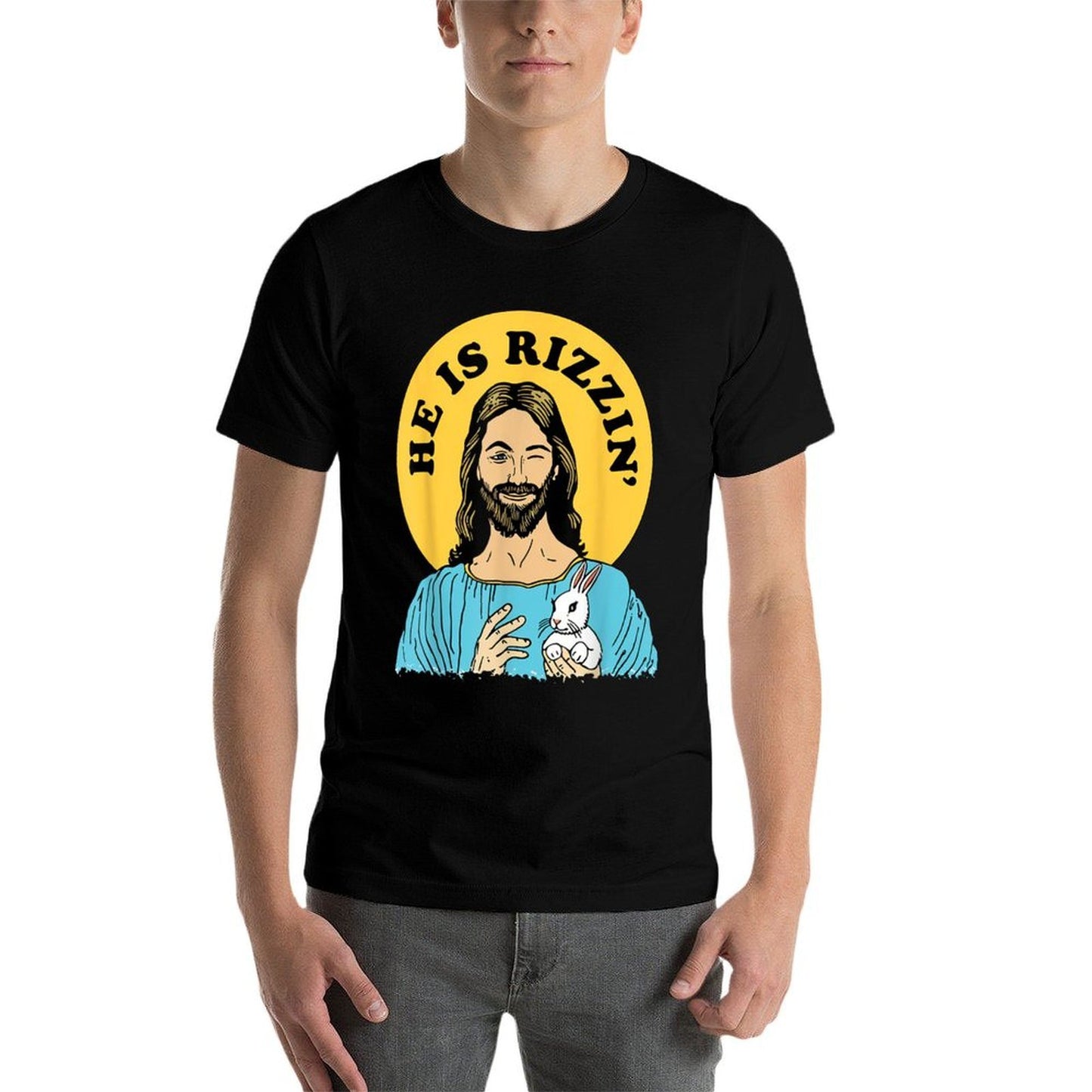 He Is Rizzin Funny Jesus Christian Happy Easter Day Rolled Sleeves T-Shirt