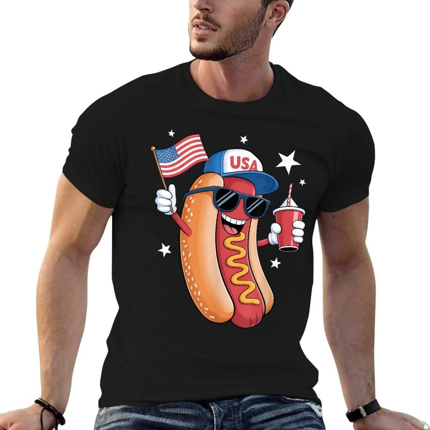 4th of July Hotdog Funny Fourth of July Patriotic USA Durable T-Shirt