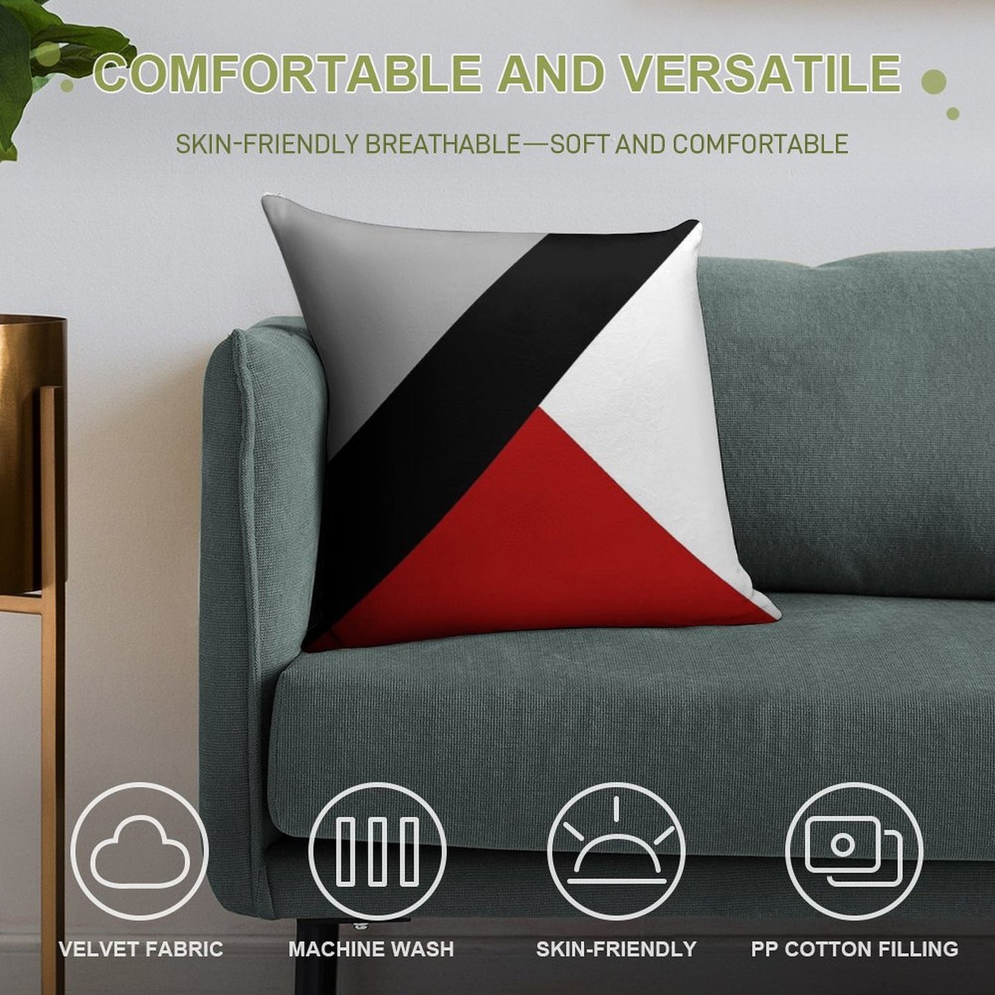 Black Diagonal Stripe with Triangles Soft Hidden Zipper Throw Pillow