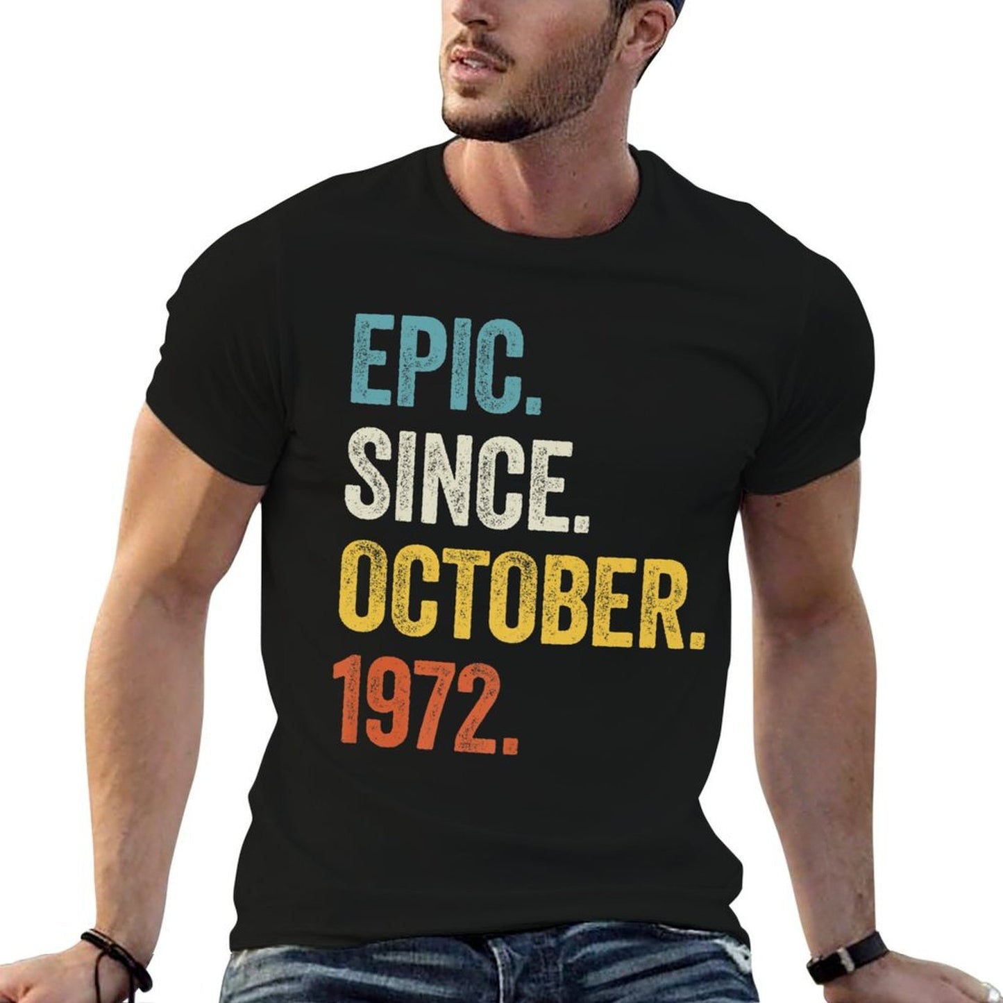 50 Years Old Epic Since October 1972 50th Birthday Premium Ribbed Collar T-Shirt