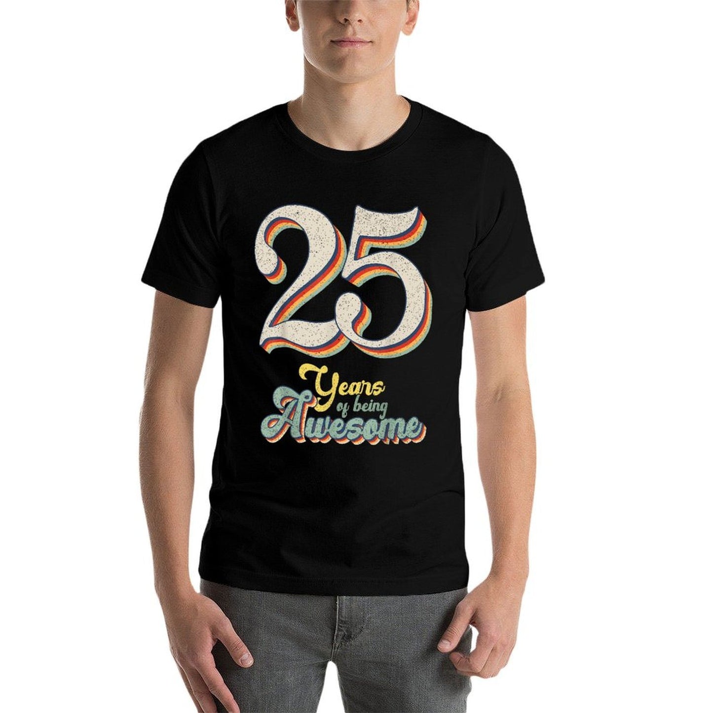 25 Years Of Being Awesome Retro Vintage 25th Birthday Ribbed Collar T-Shirt