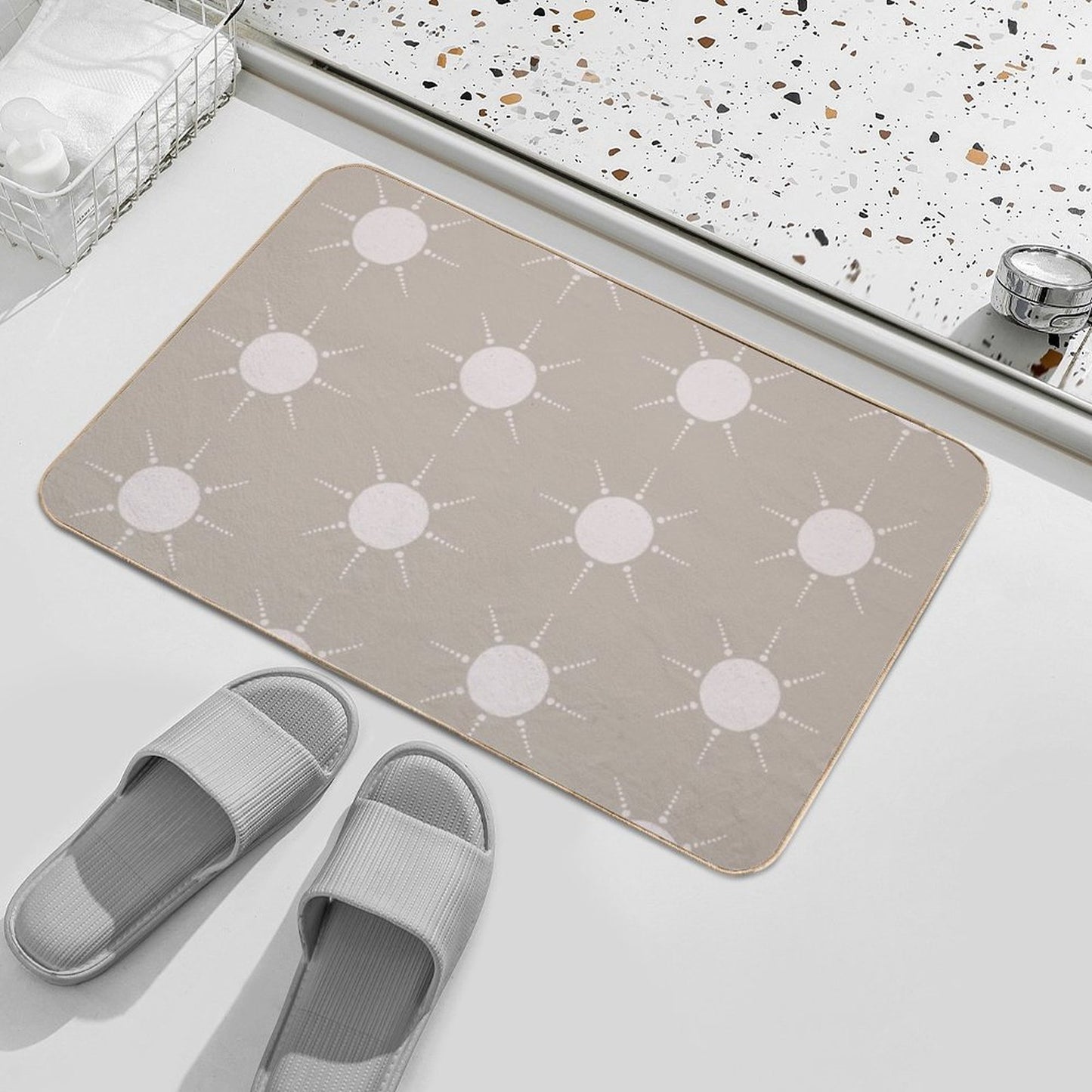 Pretty Polka Dots Sun Pattern Boho Aesthetic In Muted Colors Light Taupe Durable Bath Mat
