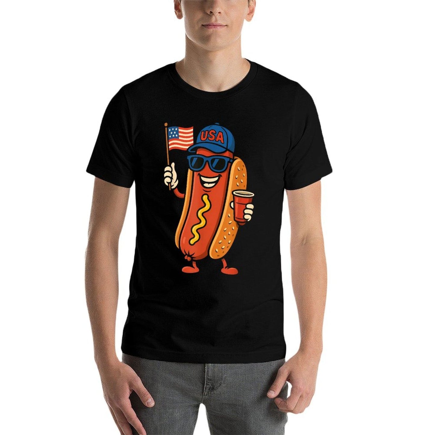 4th of July Hotdog Funny Fourth of July Patriotic USA Heathered Texture T-Shirt