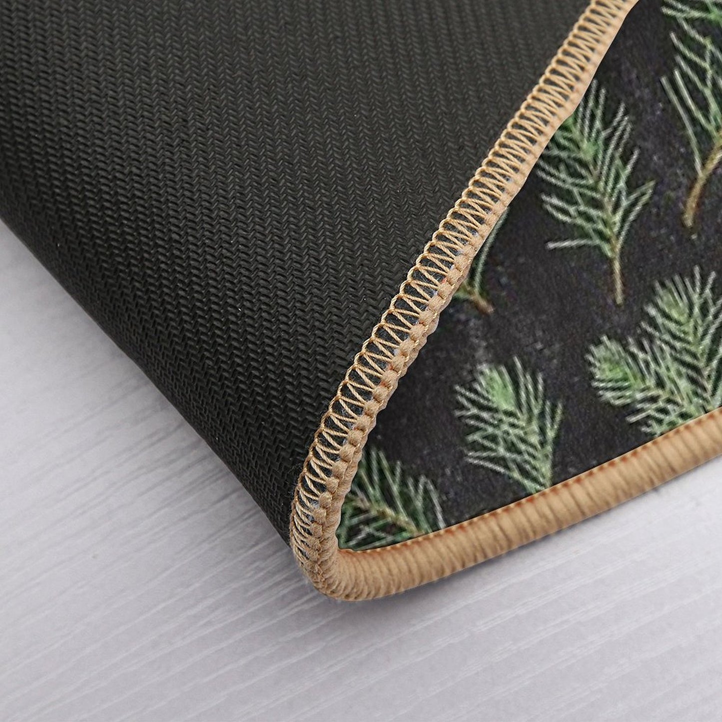 Watercolor Pine Branches Pattern on Black Background  Multi-Purpose Bath Mat