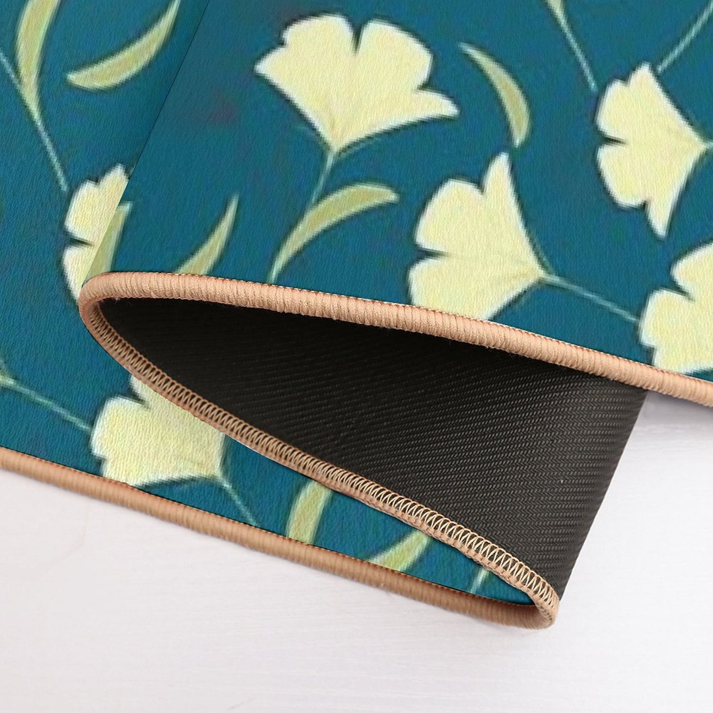Teal Blue Floral Design Botanical Garden Rapid-Drying Bath Mat