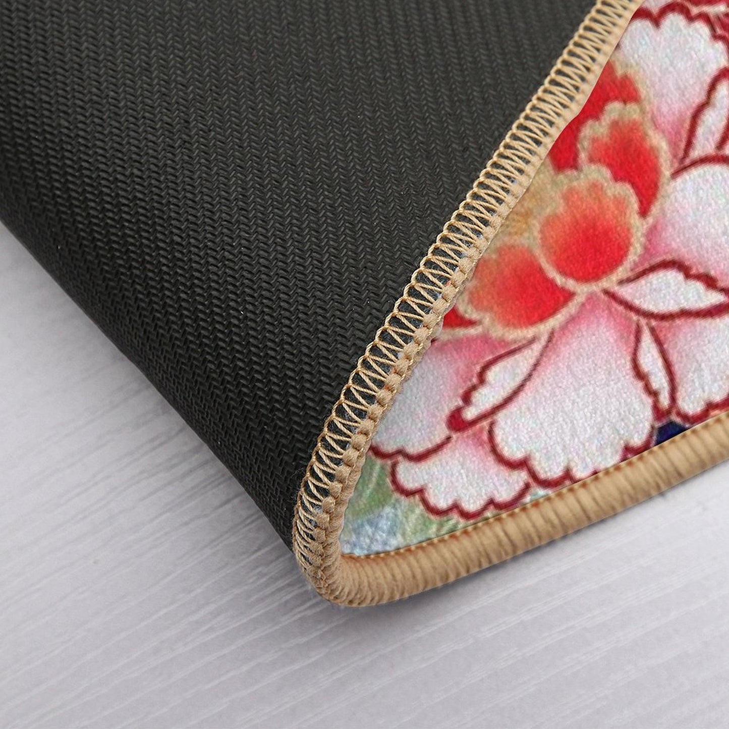 ANTIQUE JAPANESE FLOWERS Pink White Wild Roses Kimono Style Floral Long-Lasting Bath Mat