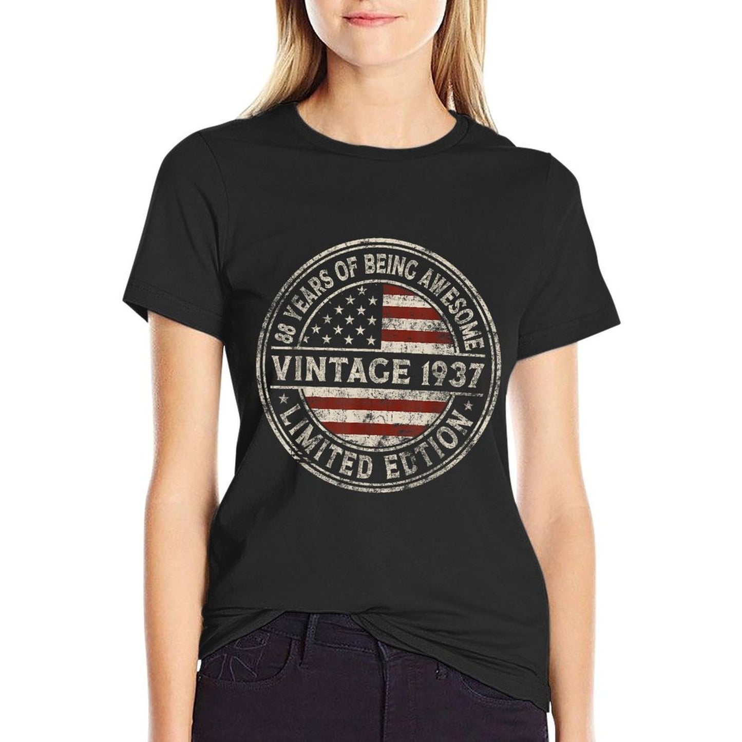 88th Birthday Vintage 1937 Limited Edition American Rolled Sleeves T-Shirt
