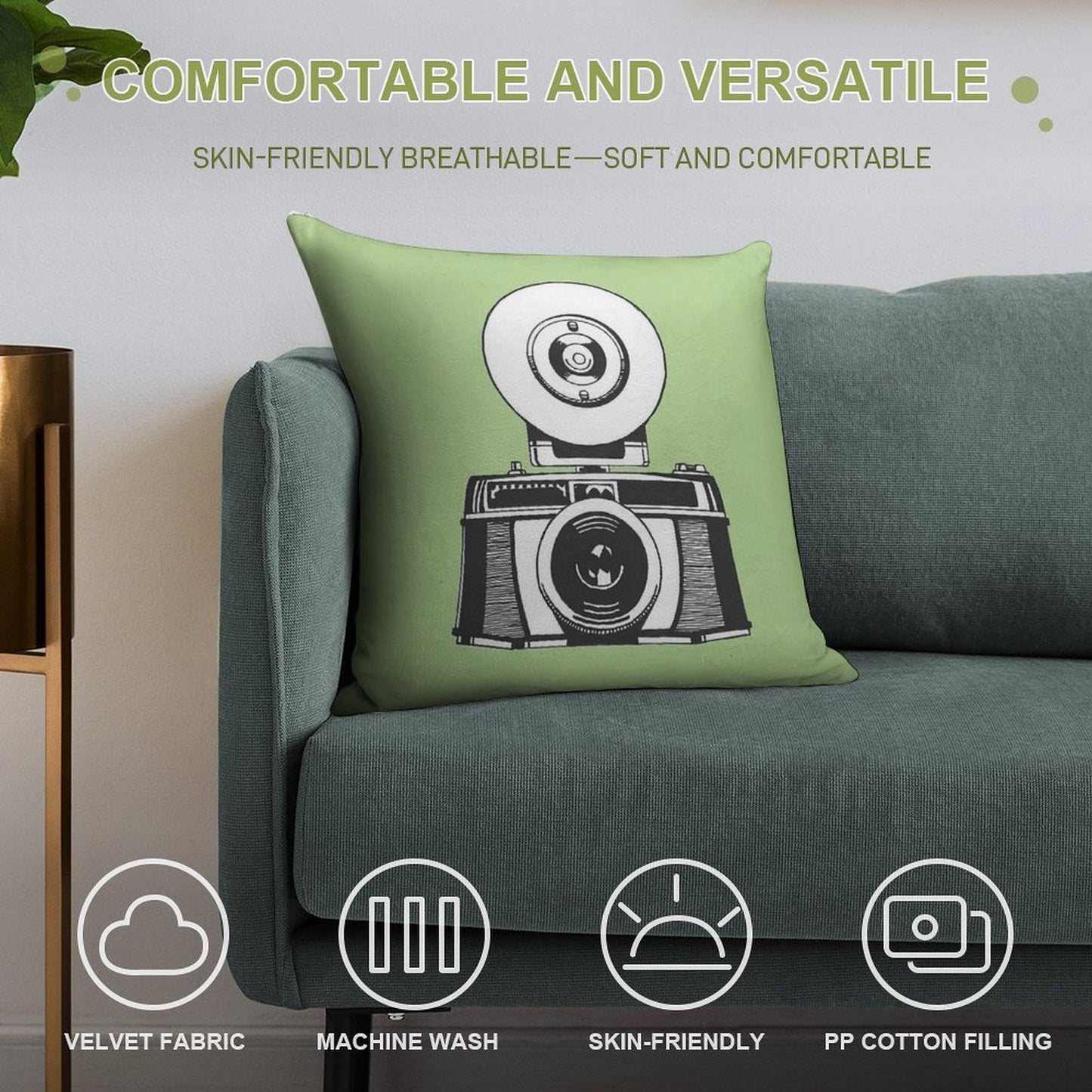 Camera Soft Durable Construction Throw Pillow