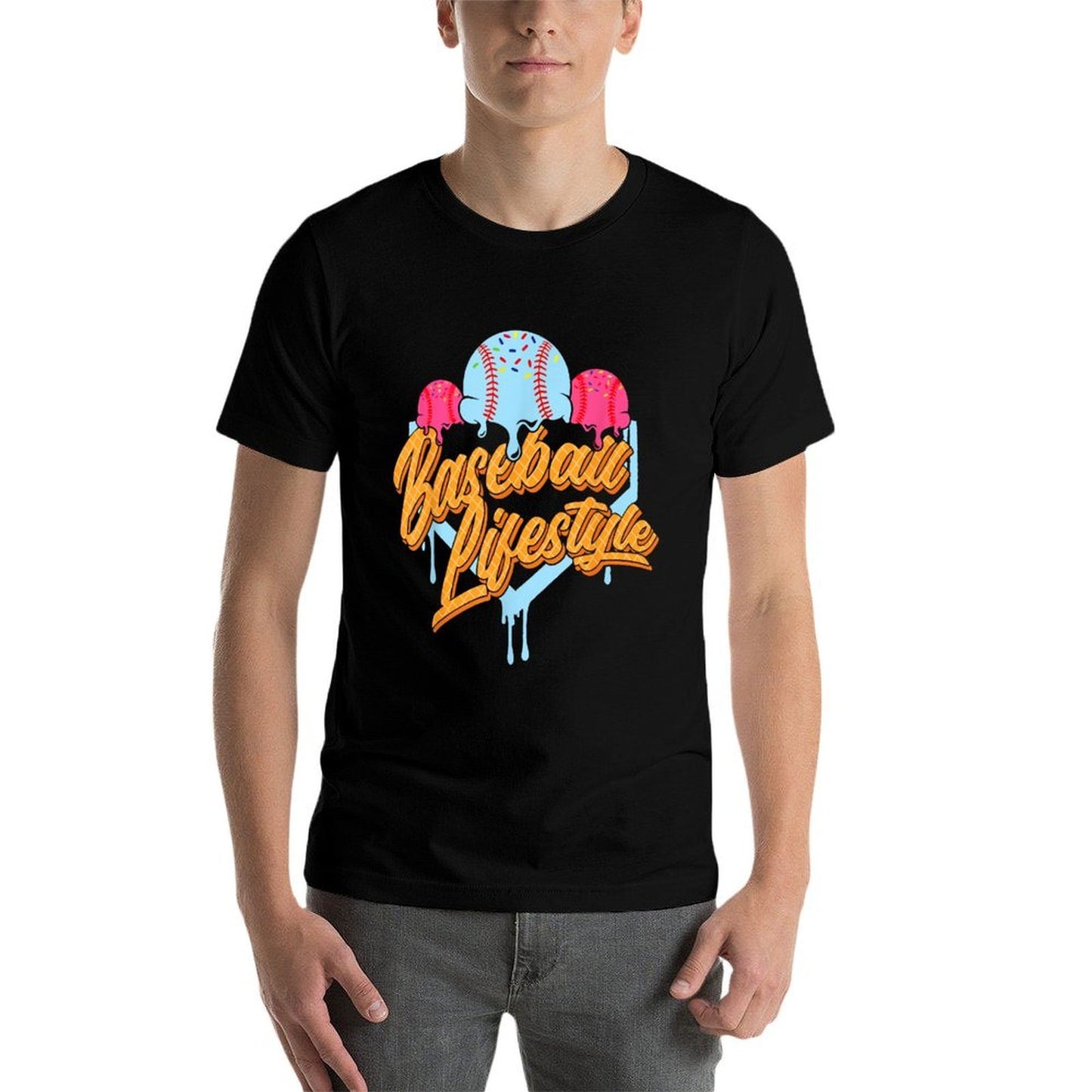 Baseball Lifestyle Home Plate Ice Cream Drip Men Boys Kids Relaxed-fit T-Shirt