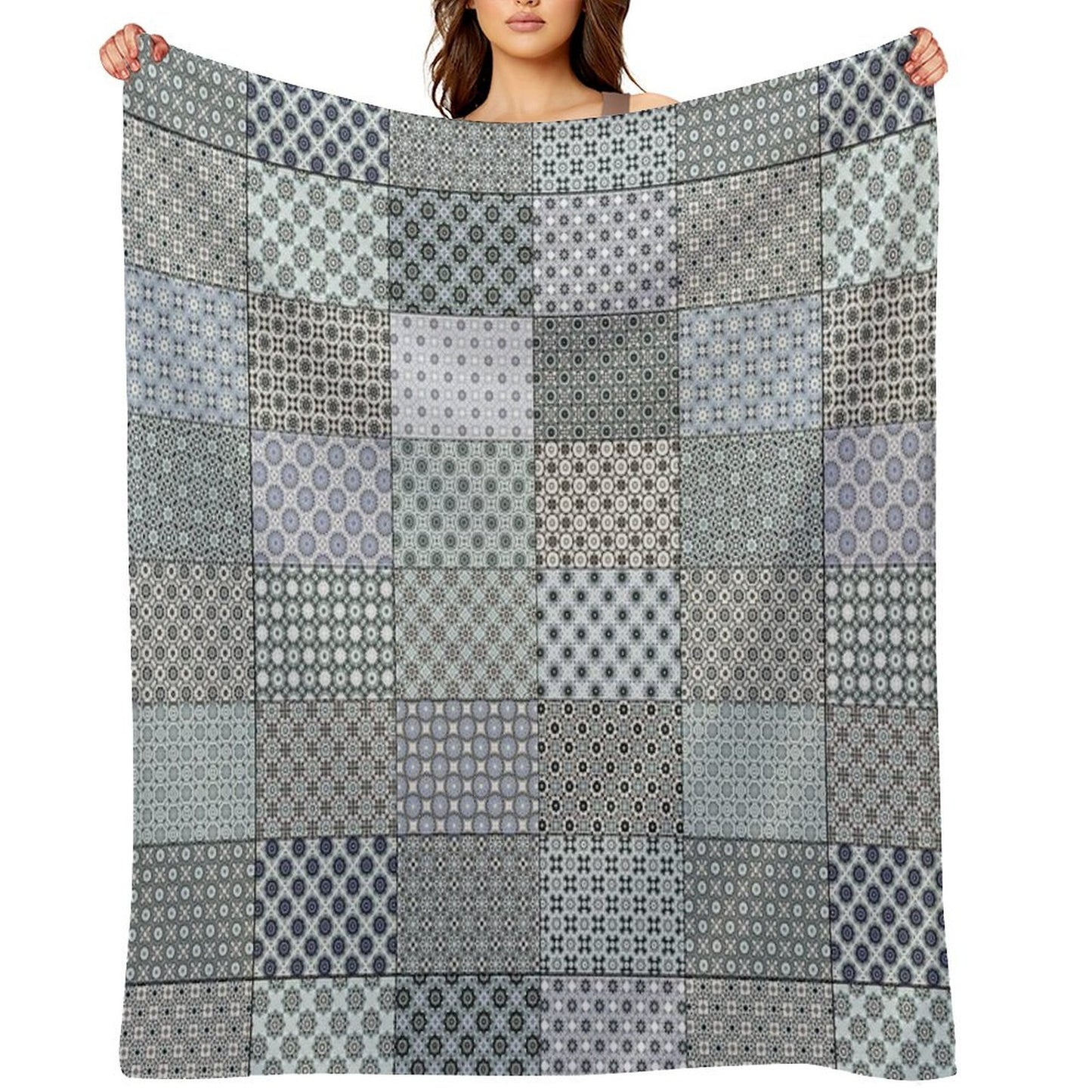 Gray Patchwork Anti-pilling Throw Blanket