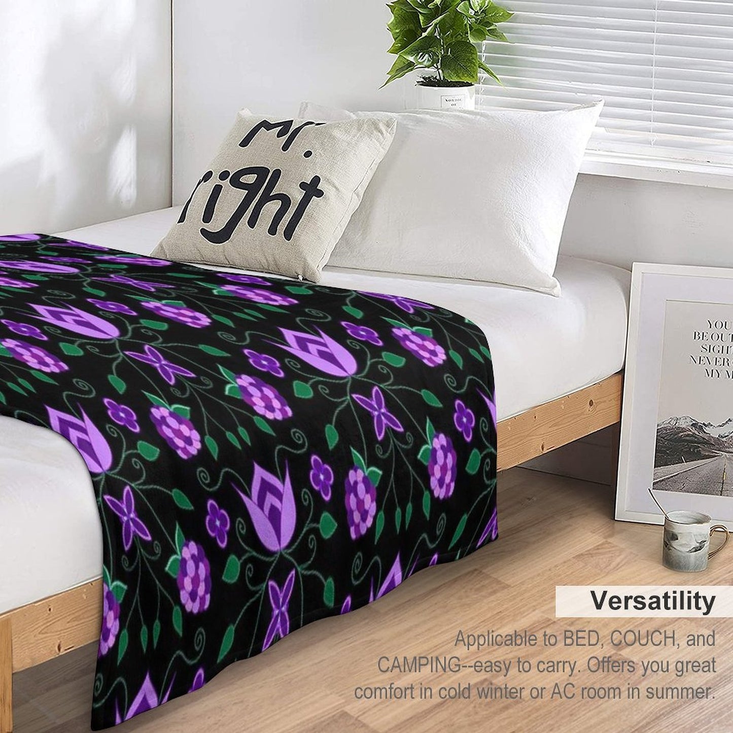 Purple Floral All-season Throw Blanket