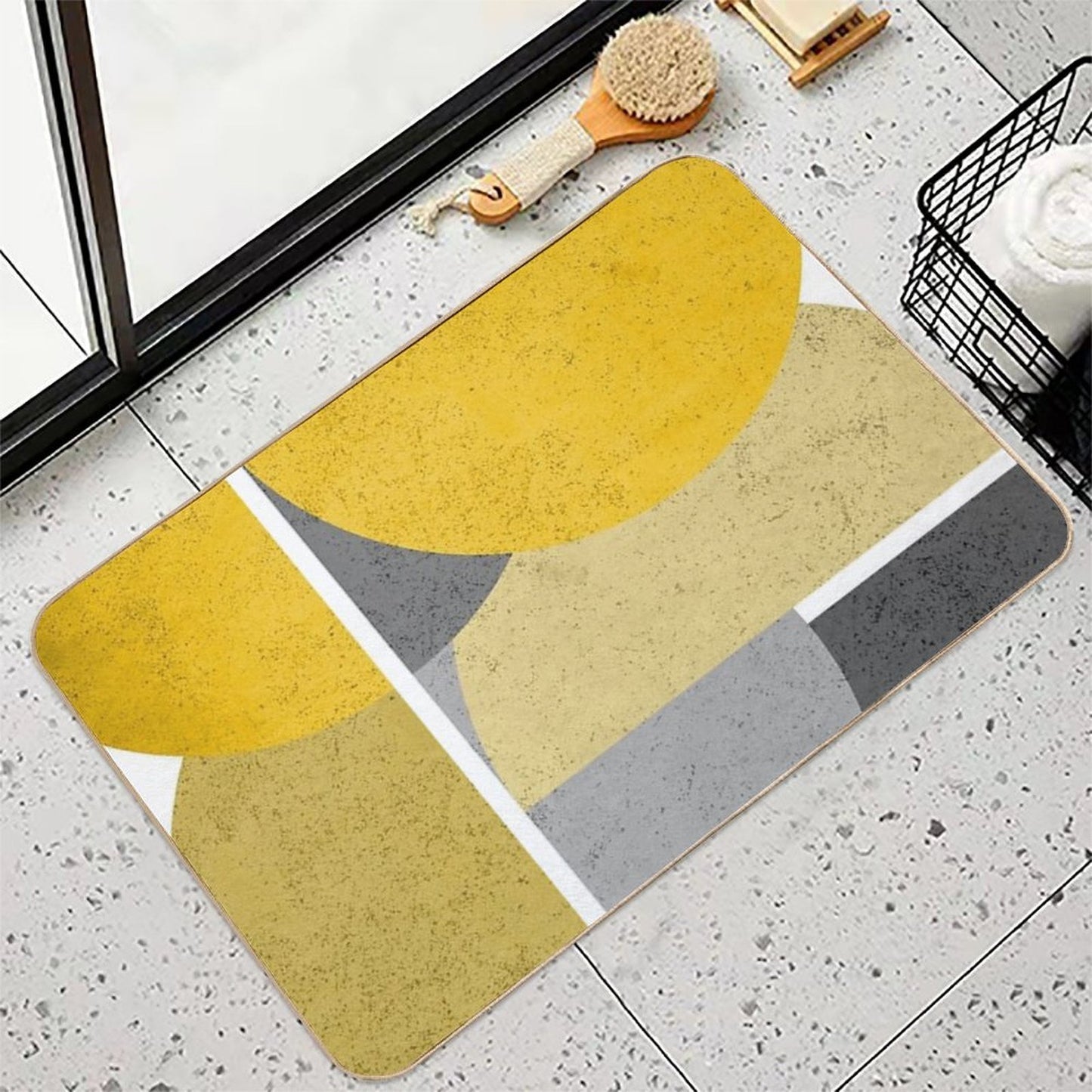 Modern Yellow & Gray Geometric Versatile Bath Mat
