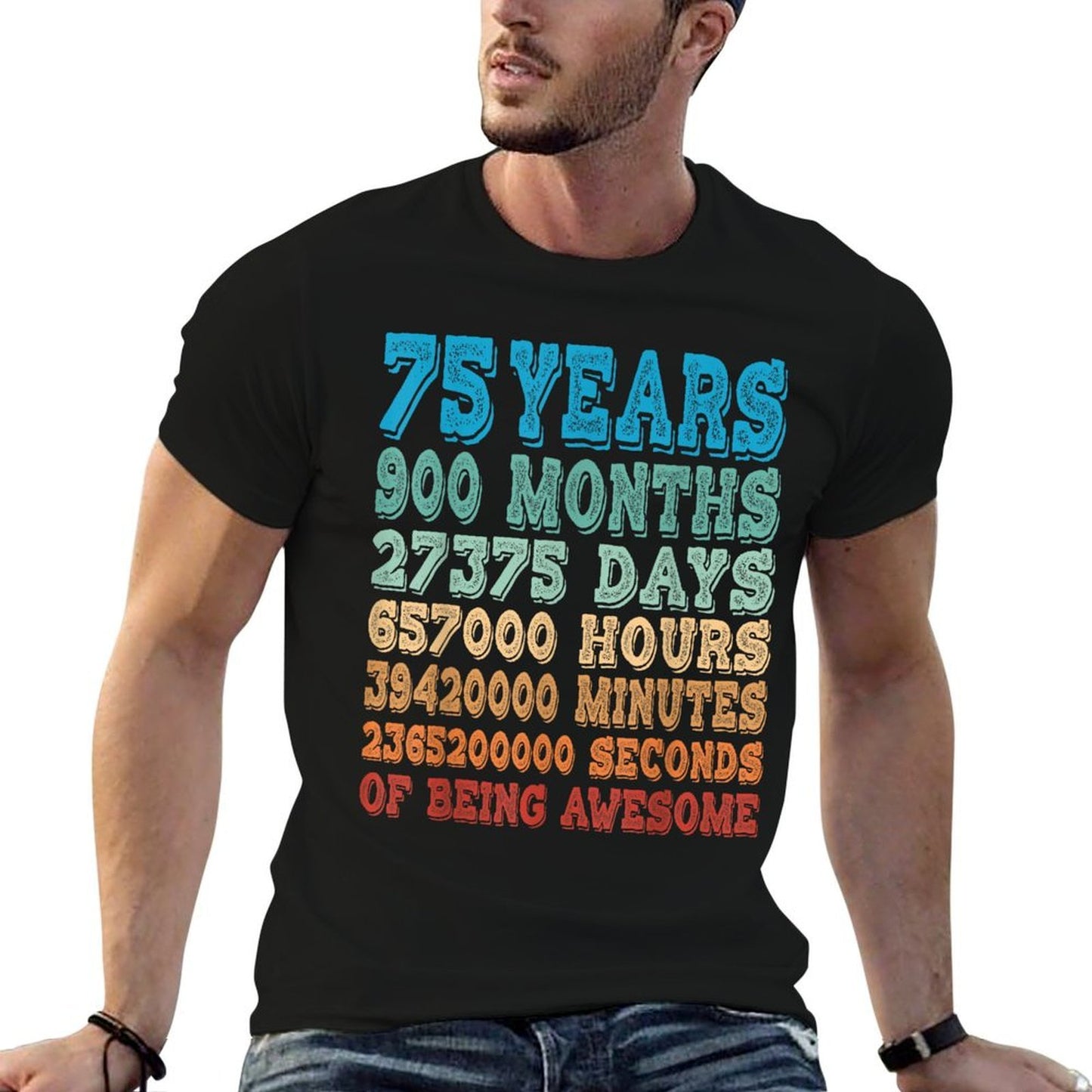75 Years, Months, Days, Hours Of Being Awesome 75th Birthday Heathered Texture T-Shirt