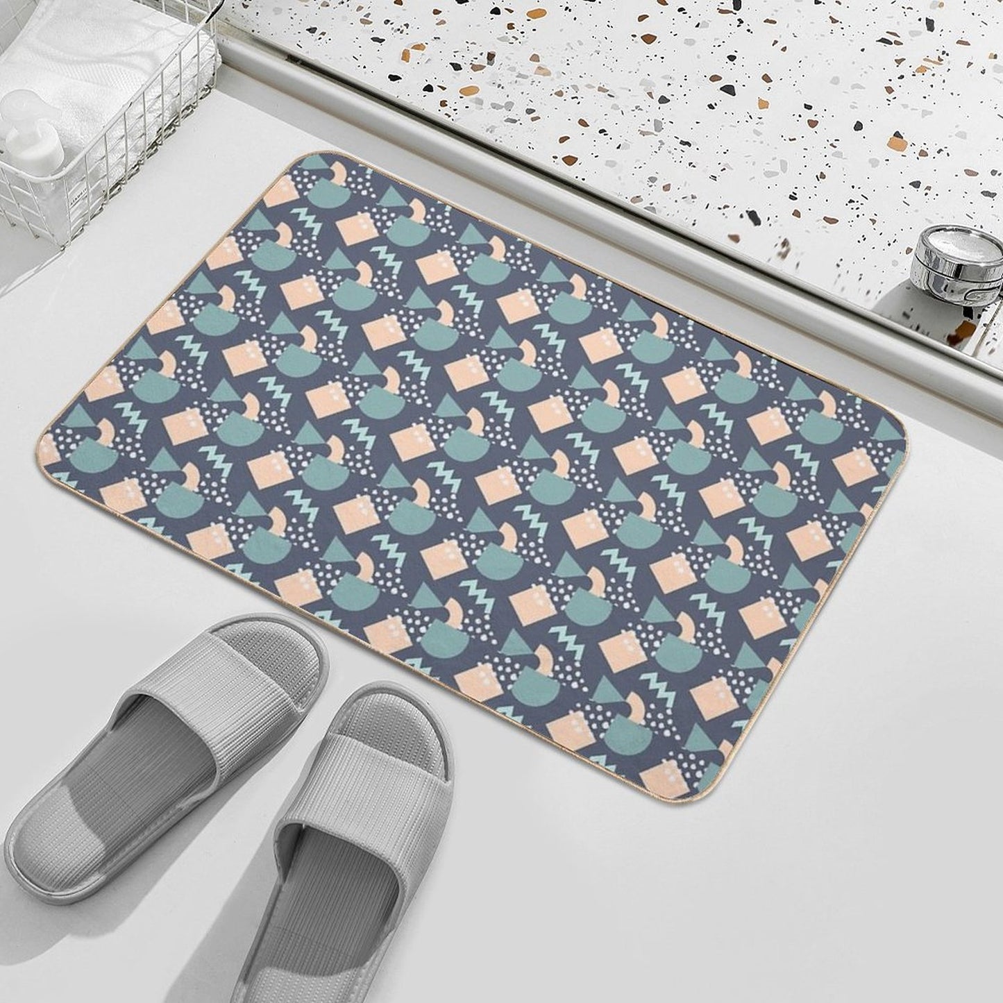 A Take on Modern Art with Triangles, Circles, Squares And Dots Rapid-Drying Bath Mat