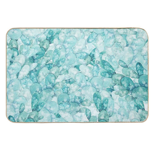 Green Cactus Pattern Watercolor  Dirt-Trapping Bath Mat