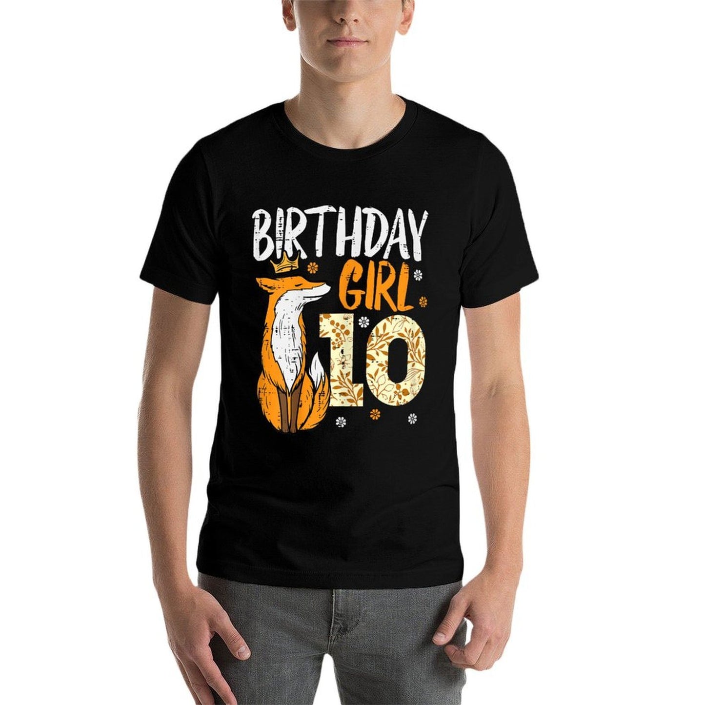 Birthday Girl 10 Fox Crown 10th Bday Party Animal Girls Kids Rolled Sleeves T-Shirt