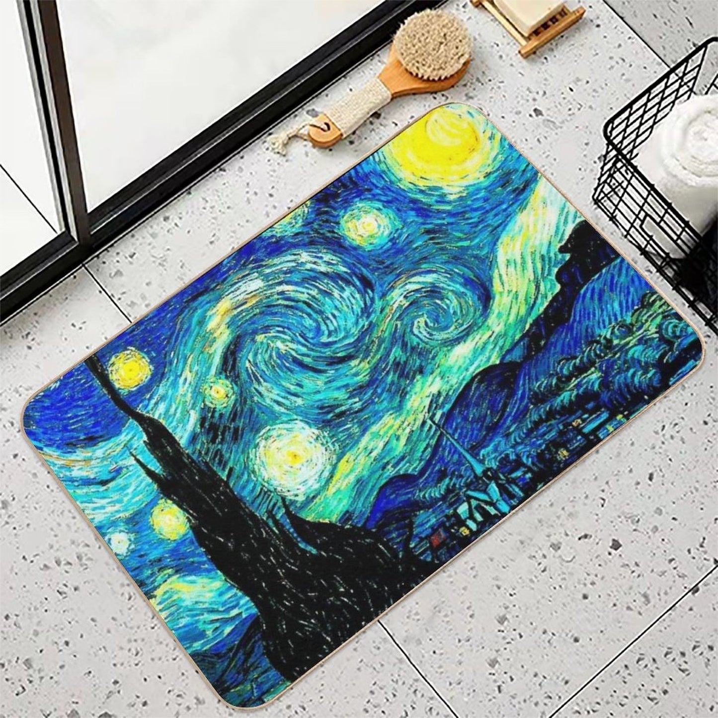 STARRY NIGHT Vincent Van Gogh Famous Painting Print Dirt-Trapping Bath Mat