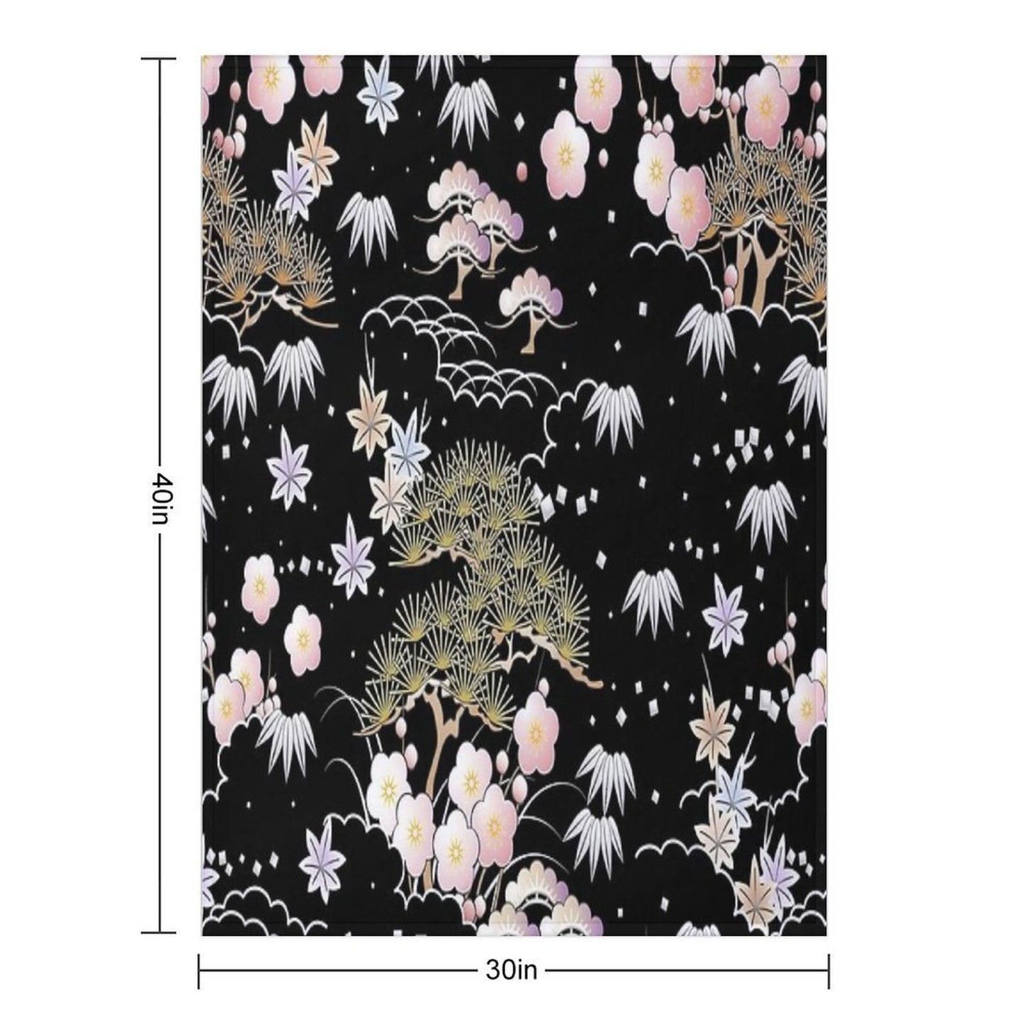 Japanese Floral Machine-washable Throw Blanket