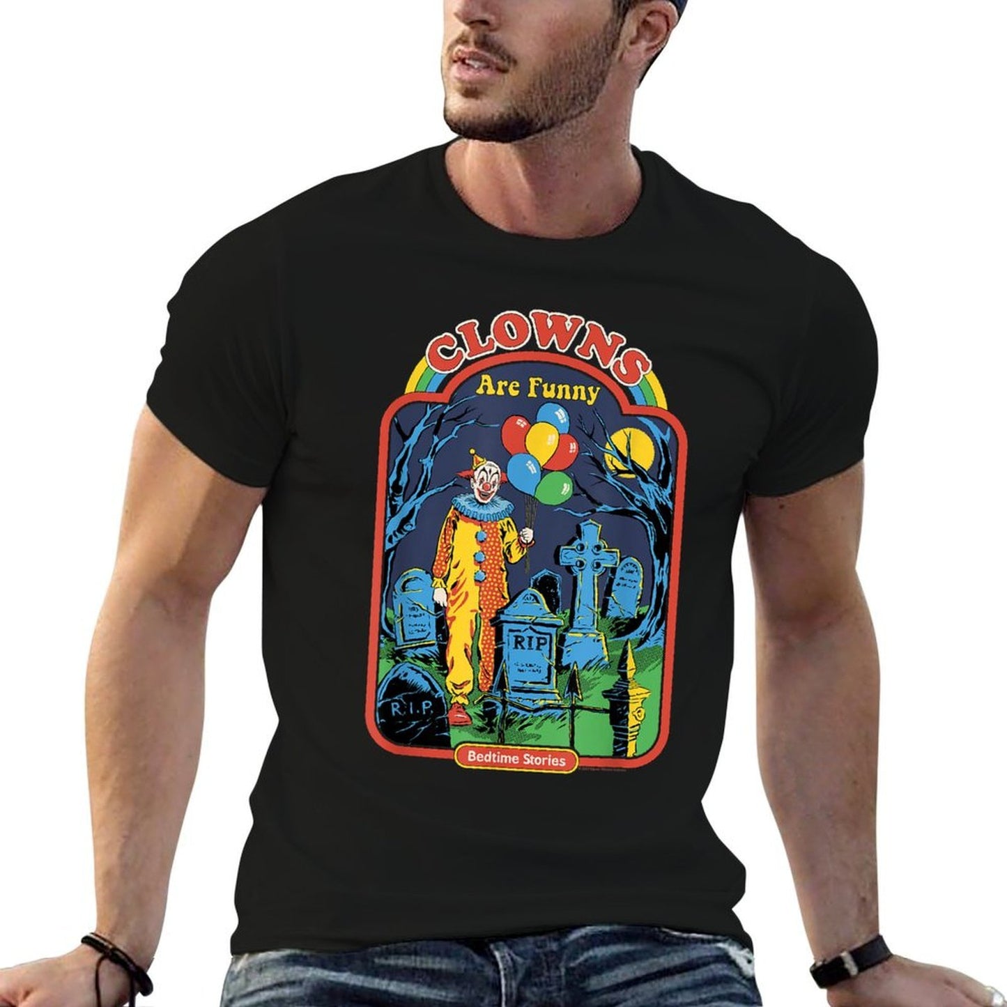 Steven Rhodes Clowns Are Funny Graveyard Retro Dark Humor Fade-proof Color T-Shirt