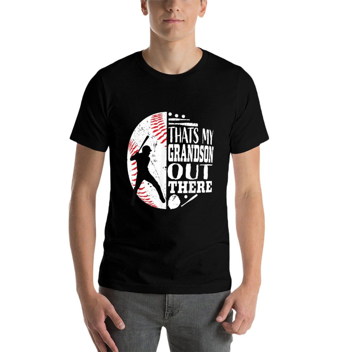 Thats My Grandson Out There Baseball Grandma Grandpa Graphic Rolled Sleeves T-Shirt